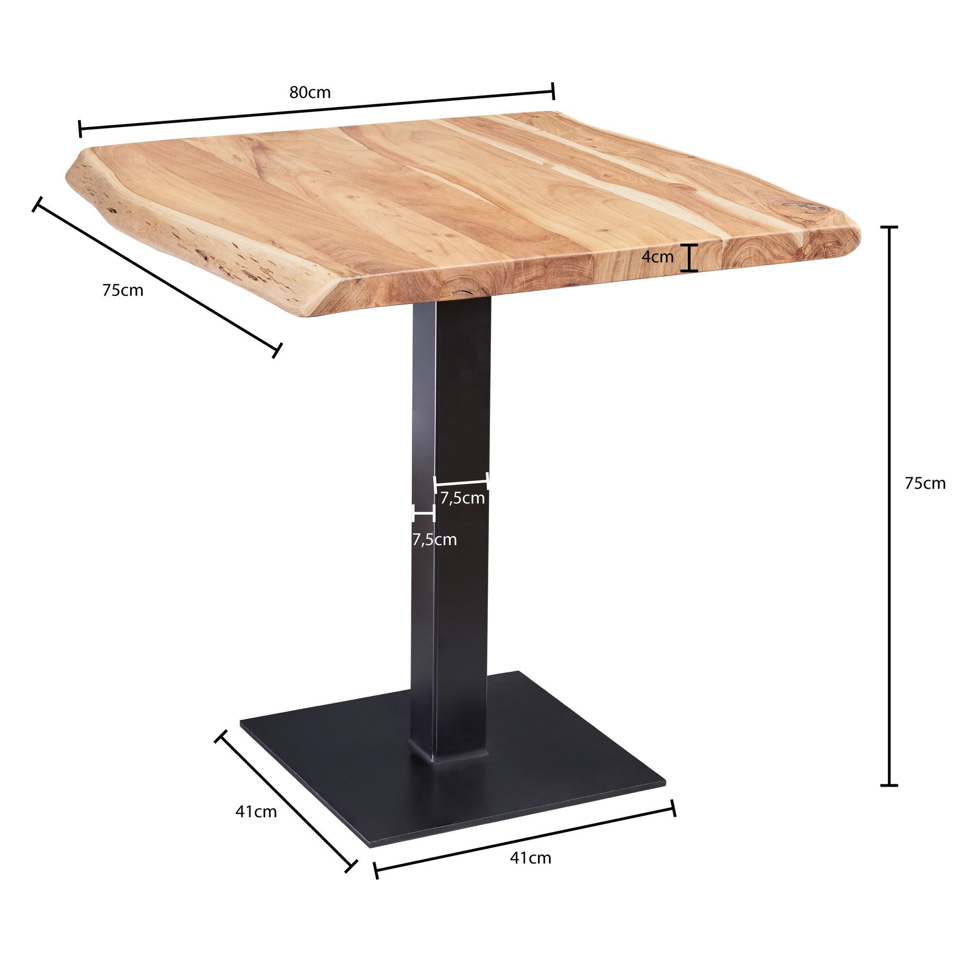 FINEBUY Esstisch FB54369 80cm Baumkante Esszimmertisch Baumkantentisch Bistrotisch (mit Baumkante 80 x 75 x 75 cm Akazie Massivholz), Esszimmertisch Quadratisch, Küchentisch Esszimmer
