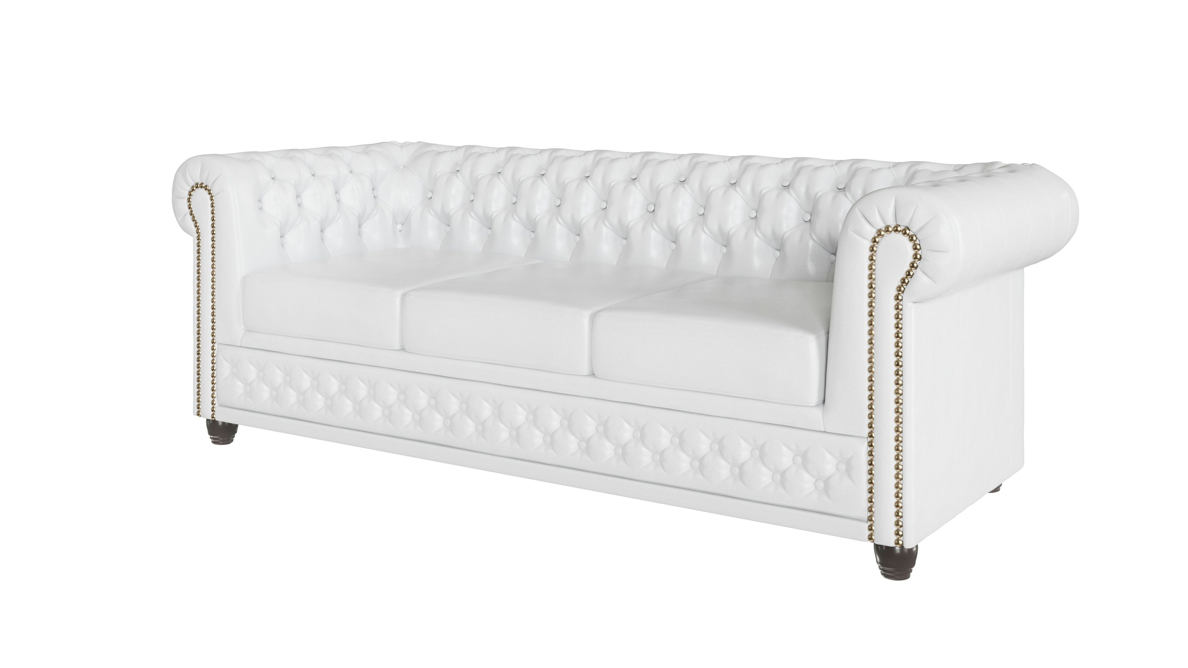 S-Style Möbel Chesterfield-Sofa Jeff 3-Sitzer aus veganem Leder mit Holzfüßen, Mit Wellenfederung – Bild 4 von 5