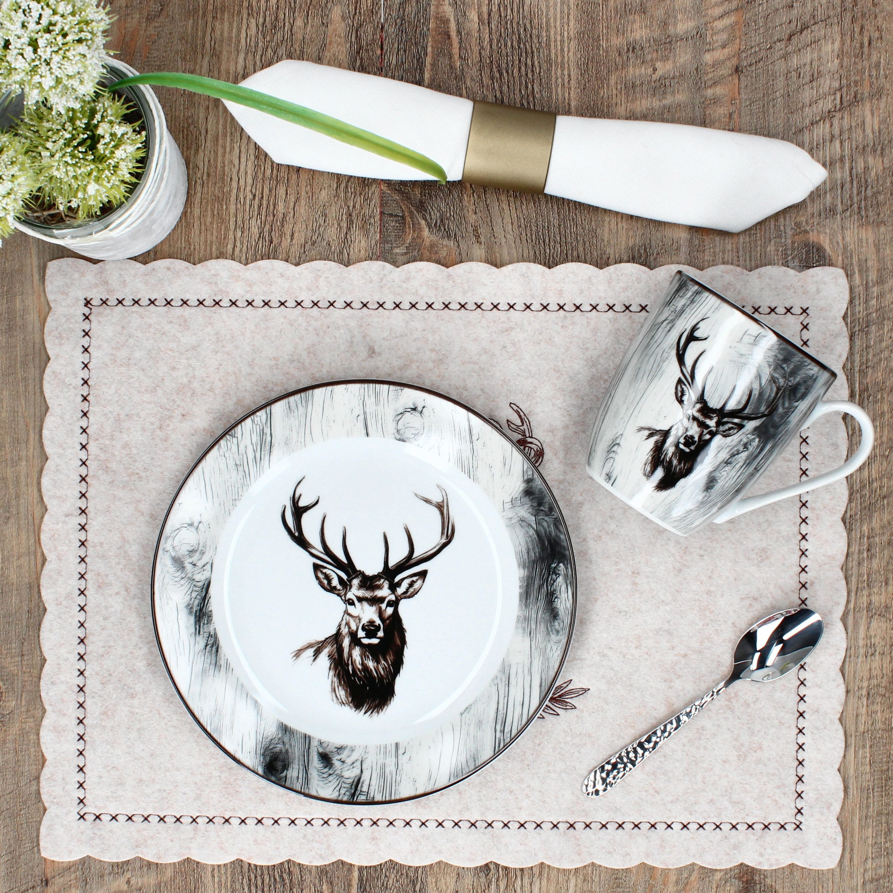 MamboCat Platzset 6x Alois Tischset LxB 30x40cm rechteckig Filz Platzsets Hirsch – Bild 5 von 5