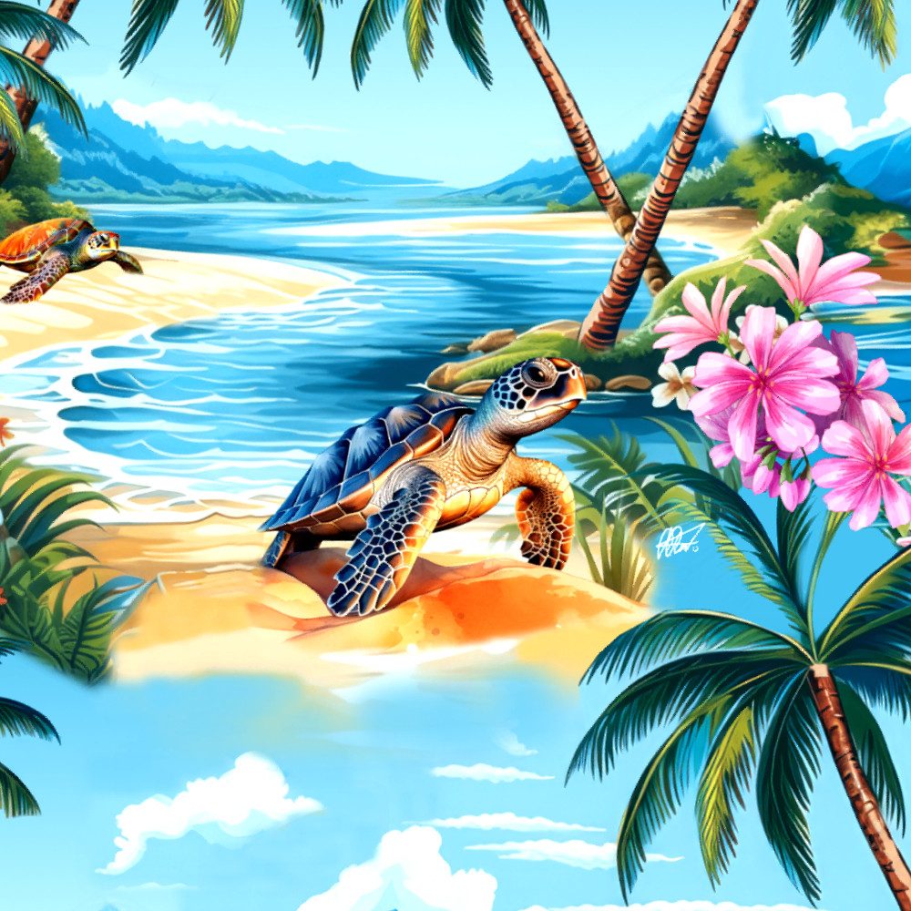 Hawaiihemdshop.de Hawaiihemd Hawaii Hemd Herren Baumwolle Kurzarm Hawaiihemd mit Palmen und Meer – Bild 4 von 5