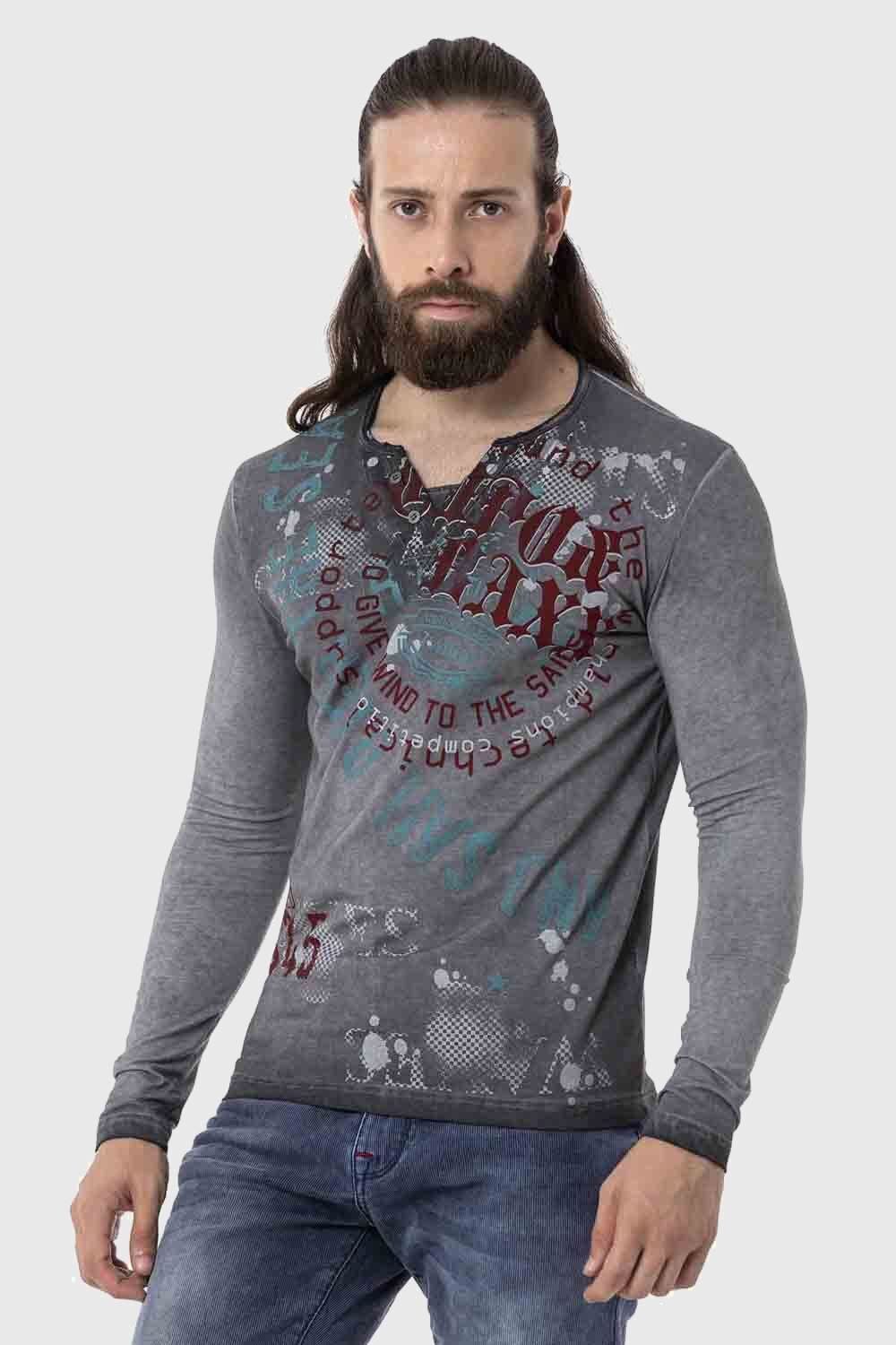 Cipo & Baxx T-Shirt Sweatshirts mit Knopfleiste am Ausschnitt