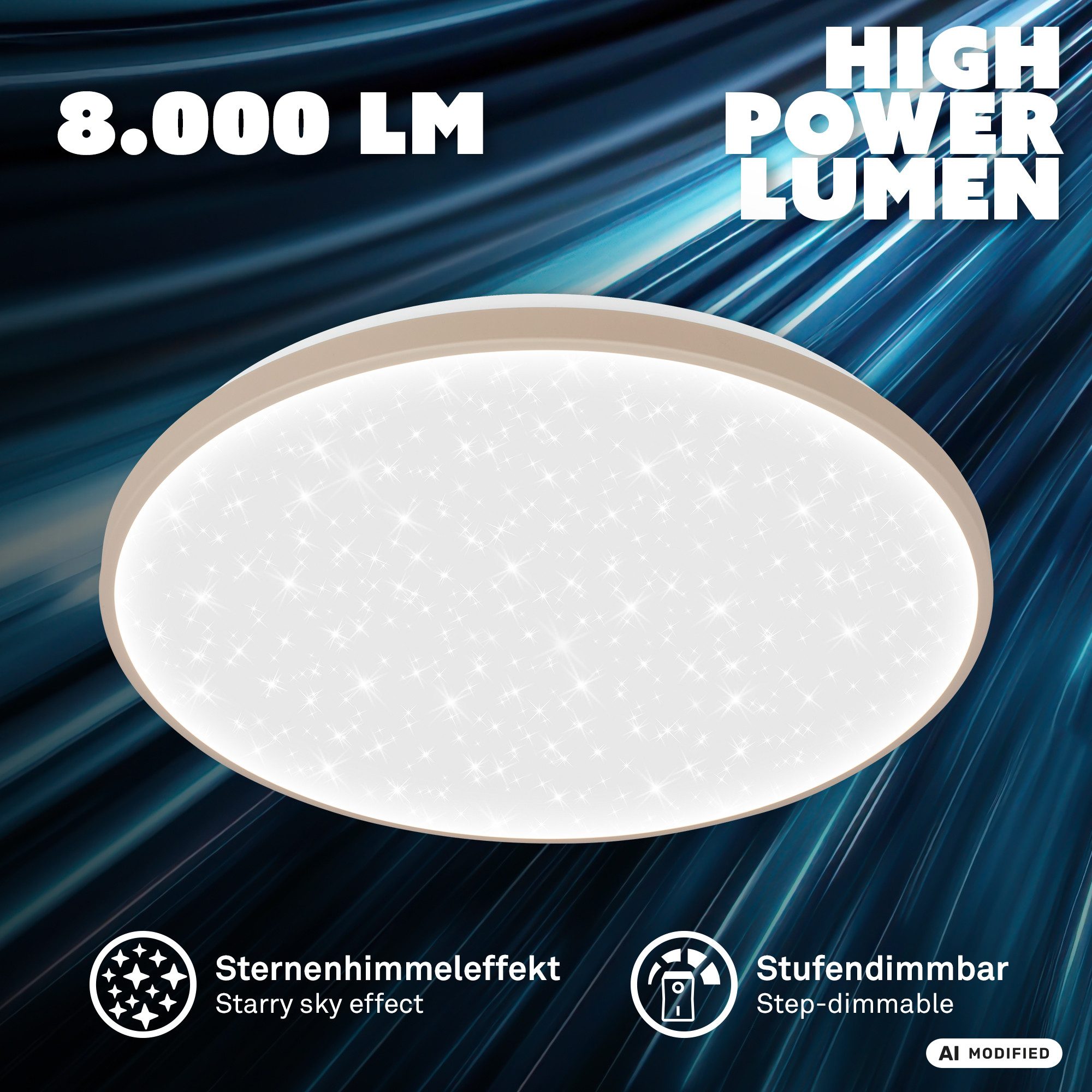 Briloner Leuchten LED Deckenleuchte Deckenlampe Dimmbar Sternenhimmel-Effekt rund modern, LED fest integriert, Neutralweiß, 4000K, 48x6,5 cm, Wohnzimmer, Schlafzimmer, Flur