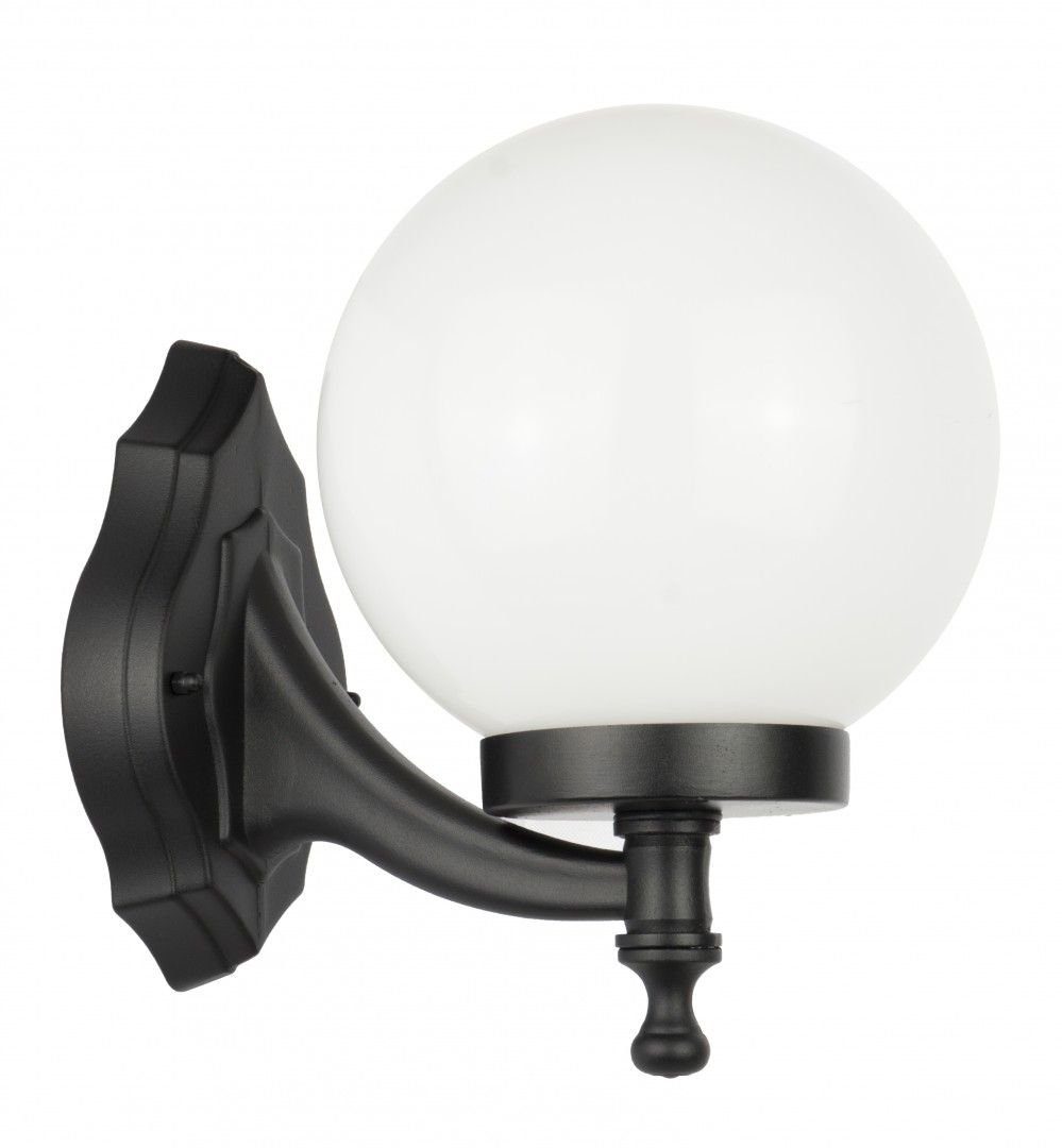Licht-Erlebnisse Außen-Wandleuchte NINETTE, ohne Hoflampe Weiß Kugelschirm Vintage Leuchtmittel, Schwarz IP43
