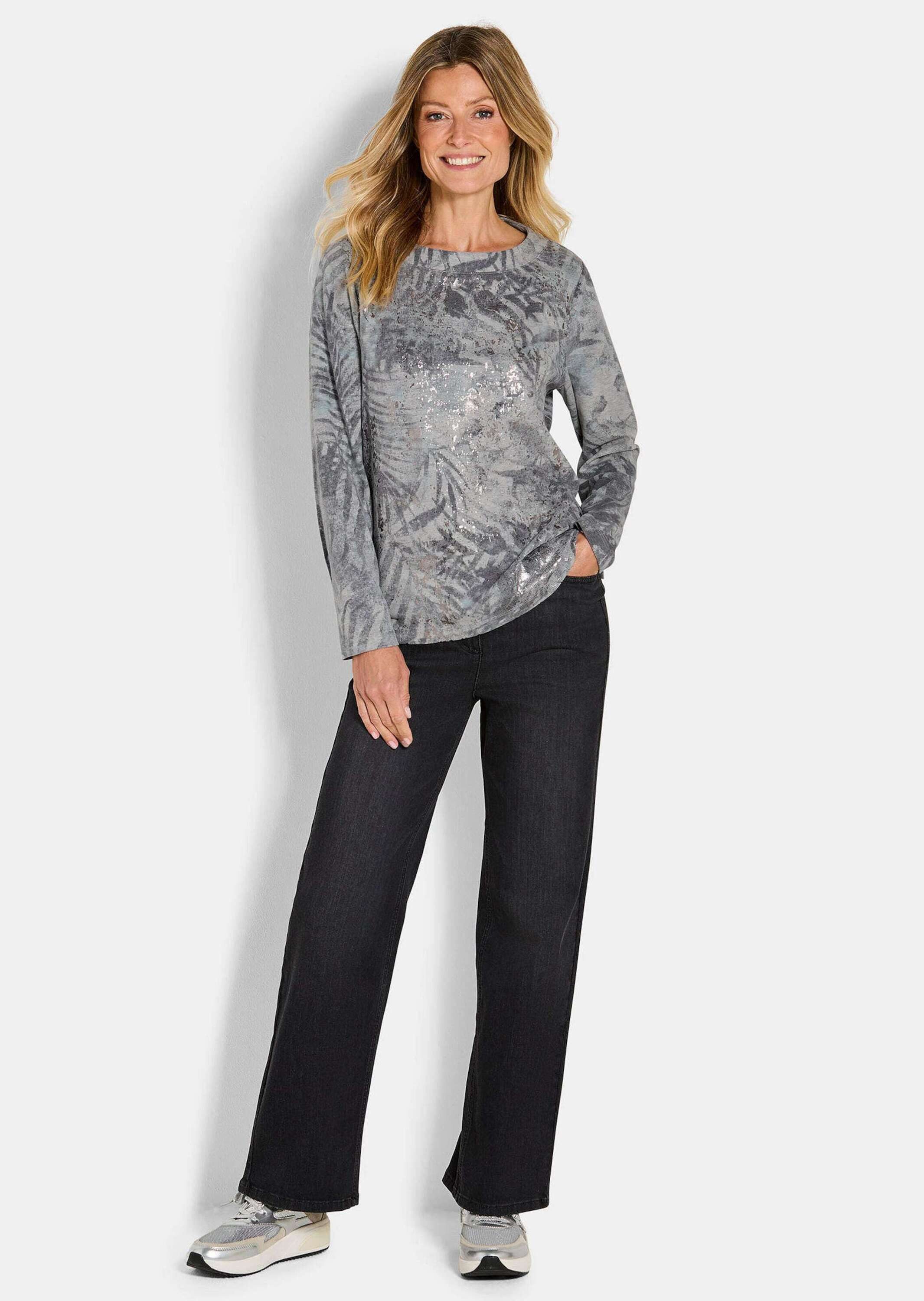 GOLDNER Print-Shirt Langarm Printshirt, U-Boot-Ausschnitt Longsleeve mit Me günstig online kaufen