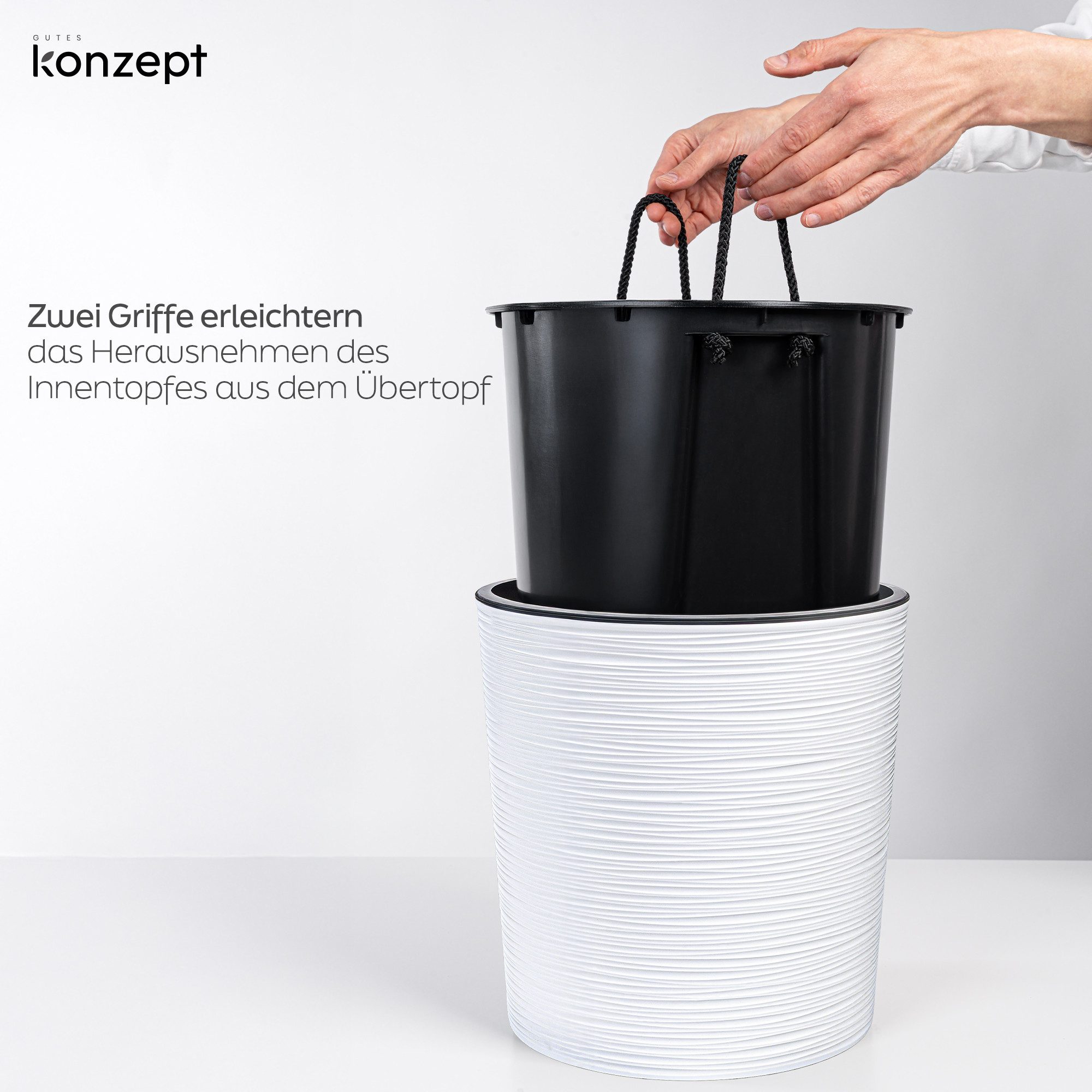 KONZEPT Blumentopf Pflanztopf Groß Innen, 30cm Meißelspuren-Design, Mit Inneneinsatz (1 St), ideal für den Innenbereich – Bild 5 von 5