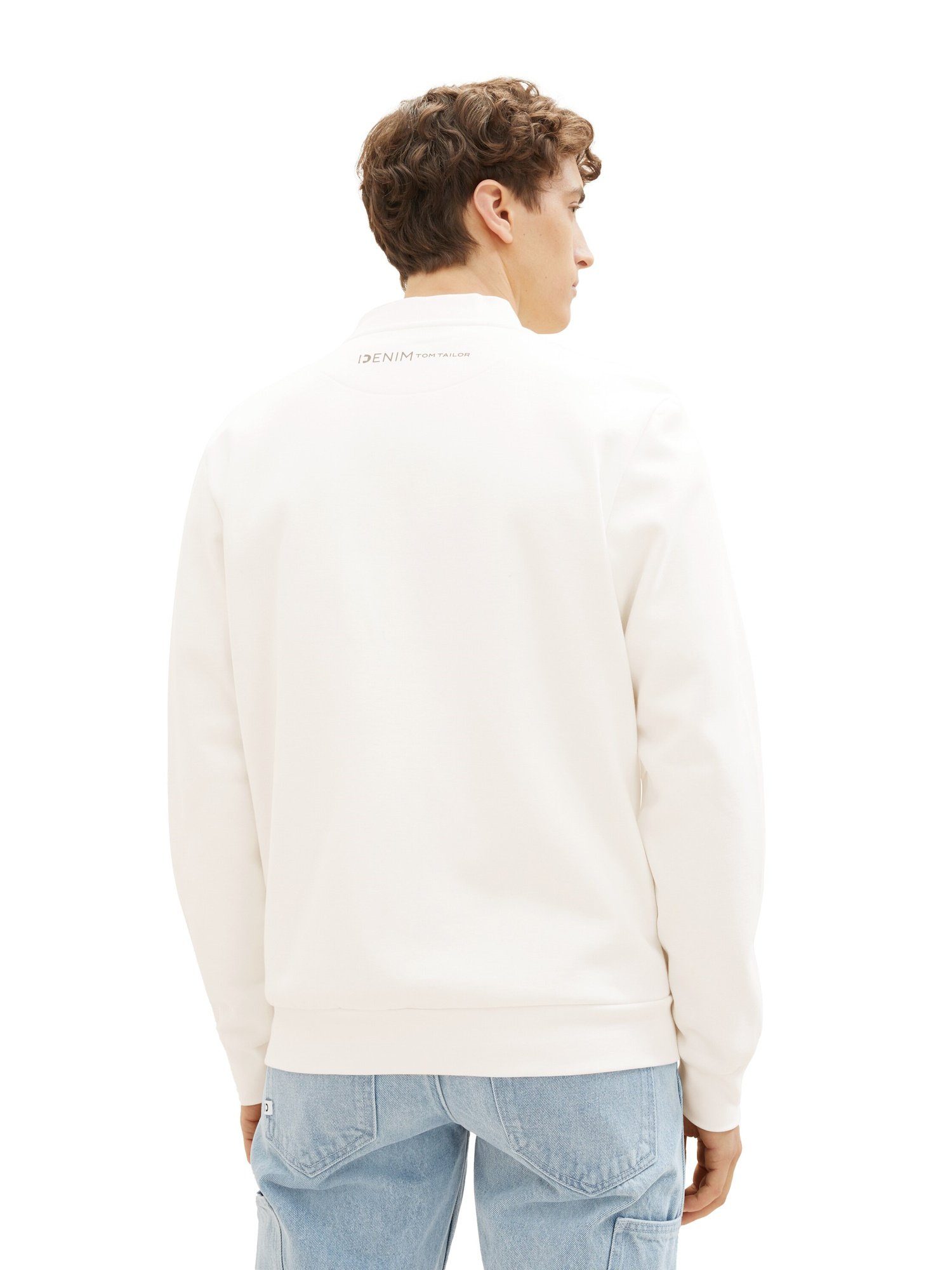 Sweatjacke Zip (1-tlg) Reißverschluss Sweatjacke TOM TAILOR mit weiß Sweatshirt