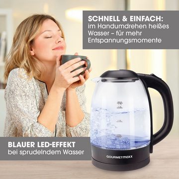 GOURMETmaxx Wasserkocher aus Glas, 1.7 l, transparentes Design mit LED-Funktion