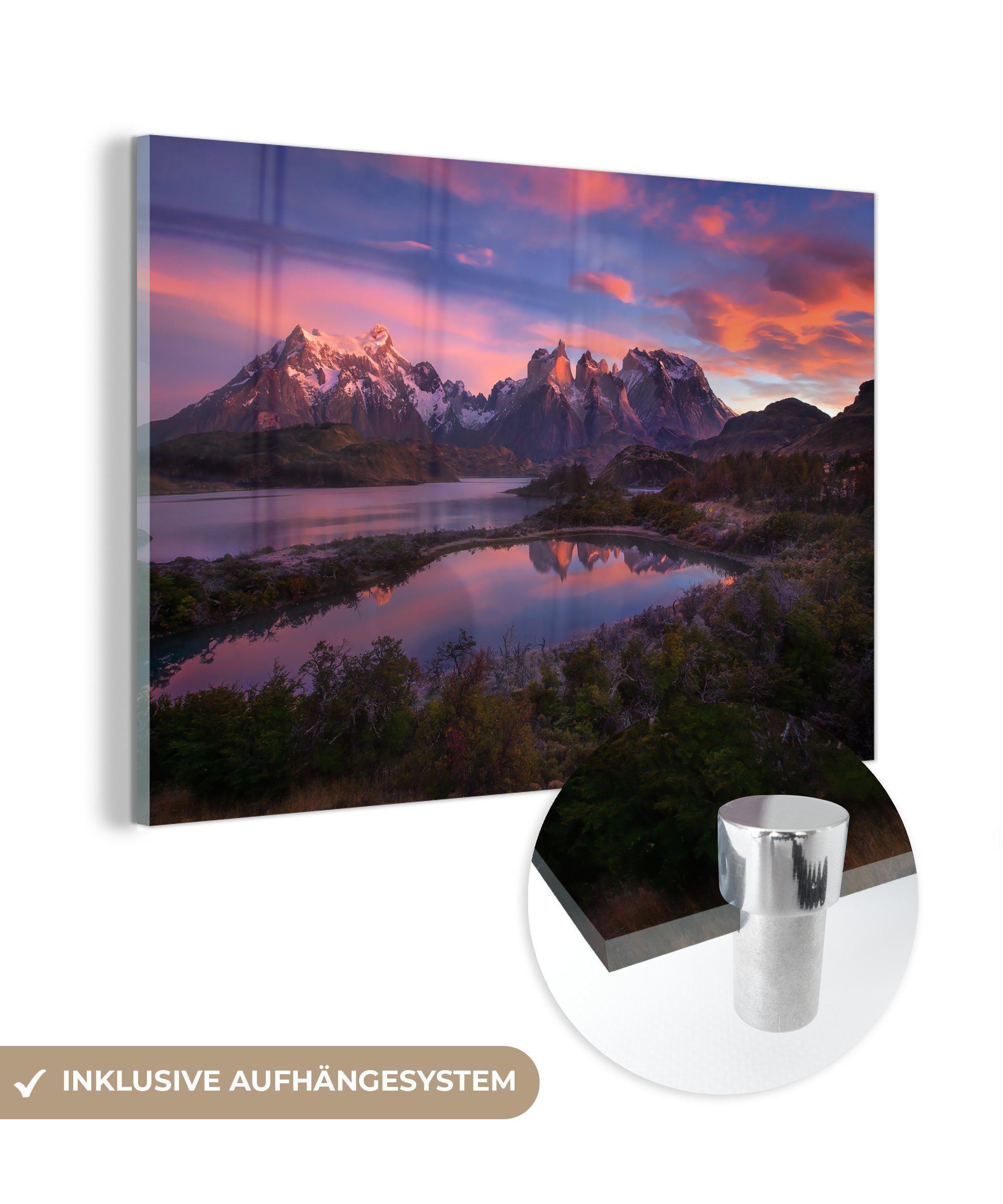 MuchoWow Acrylglasbild Sonnenaufgang über den Bergen in Chile, (1 St), Acrylglasbilder Wohnzimmer & Schlafzimmer