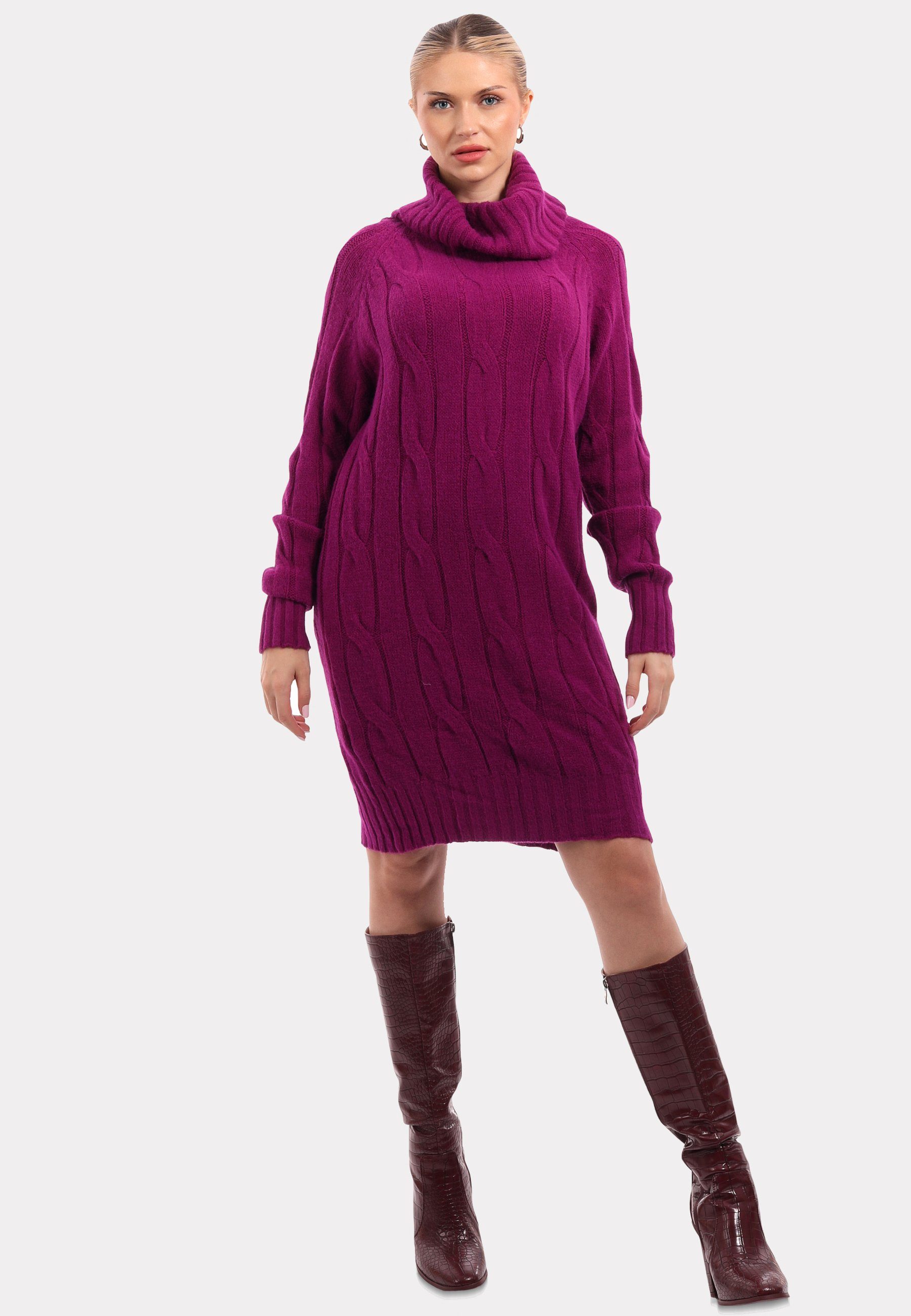 YC Fashion & Style Strickkleid Damen in Unifarbe himbeere (1-tlg) Exklusives Rollkragen Strickkleid