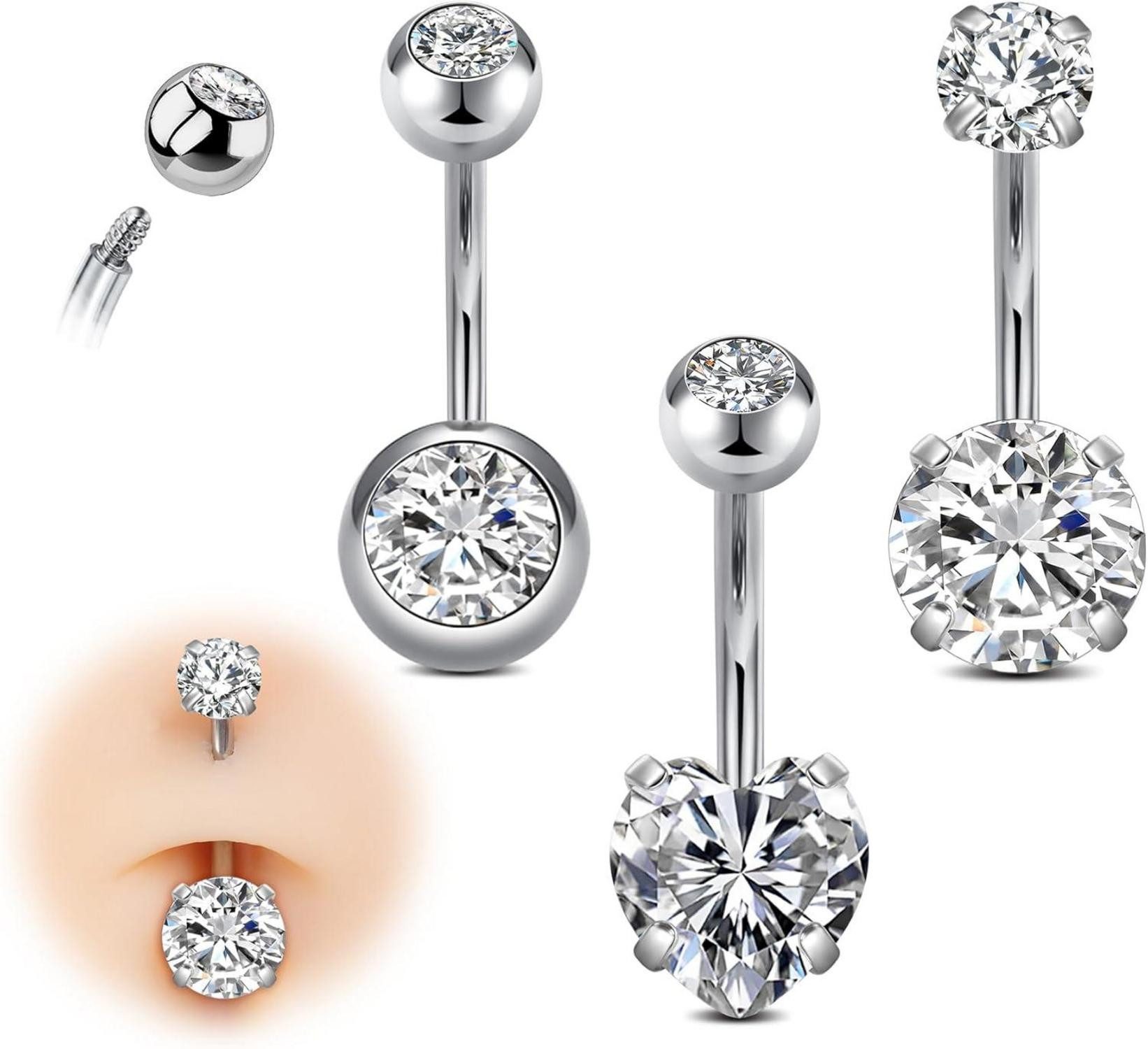 Bauchnabelpiercing Bauchnabelpiercings 14G 10mm Chirurgenstahl Silber Gold Rund Herz CZ