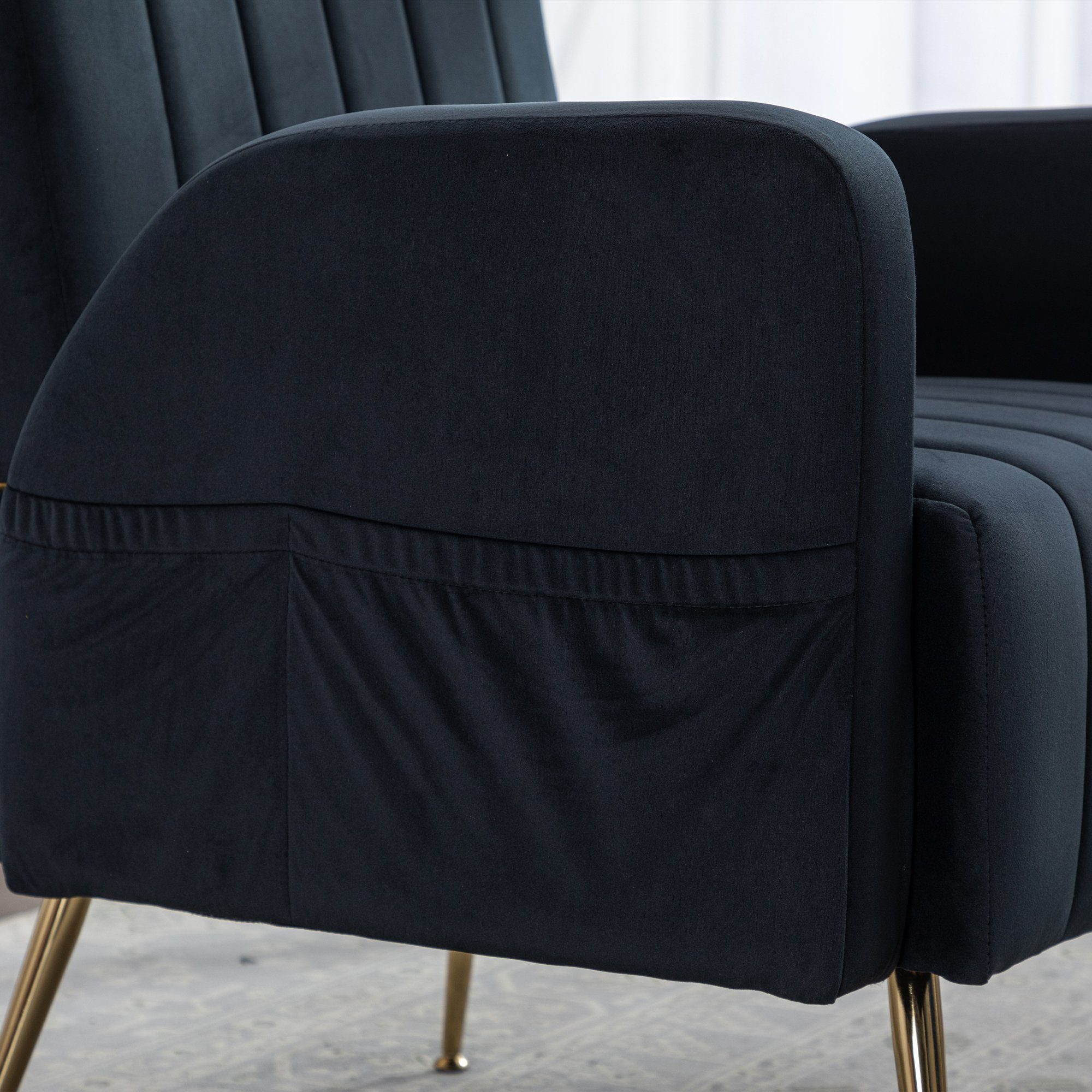 Odikalo Loungesessel Einzelsofa Akzent Stuhl goldene gepolstert Füßen Freizeit mehrfarbig Schwarz