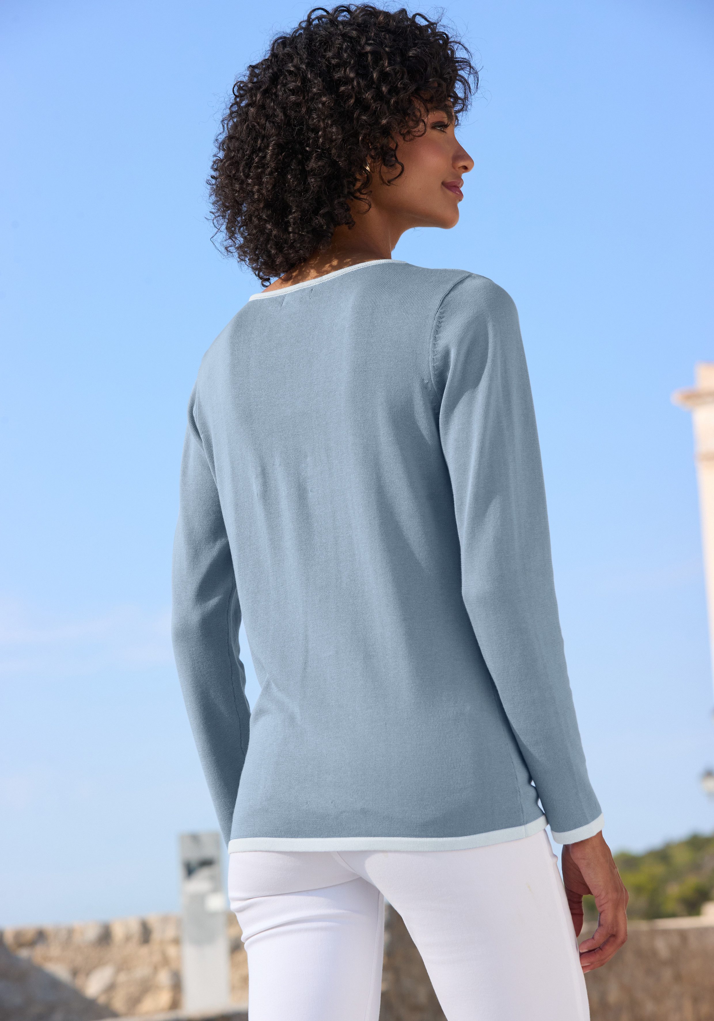 Vivance by Lascana V-Ausschnitt-Pullover mit Kontrastkanten, Basic-Pullover aus weichem Feinstrick, casual