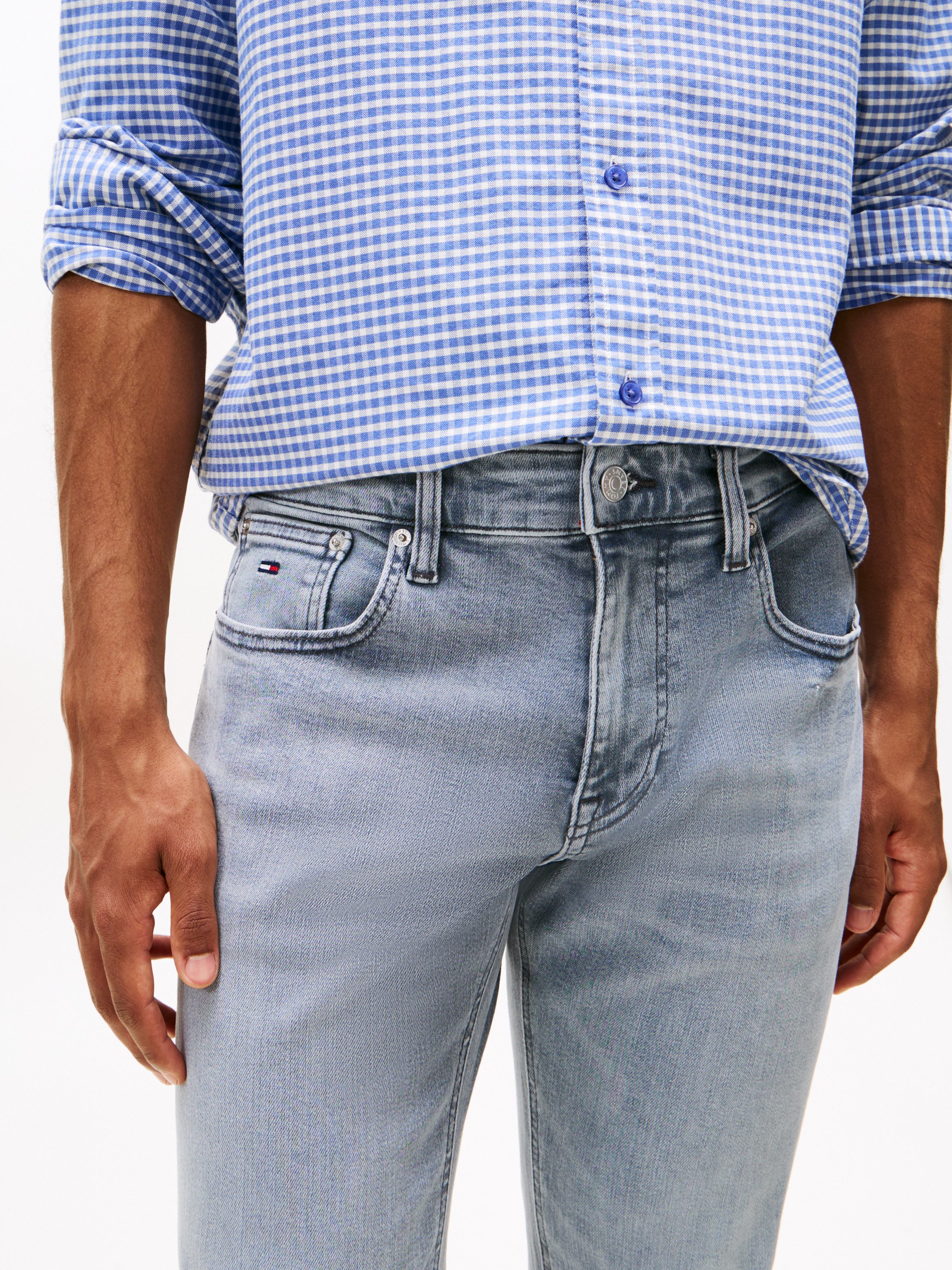 Tommy Jeans Gerade Jeans Scanton Slim Mit Markenlabel aus Leder hinten günstig online kaufen