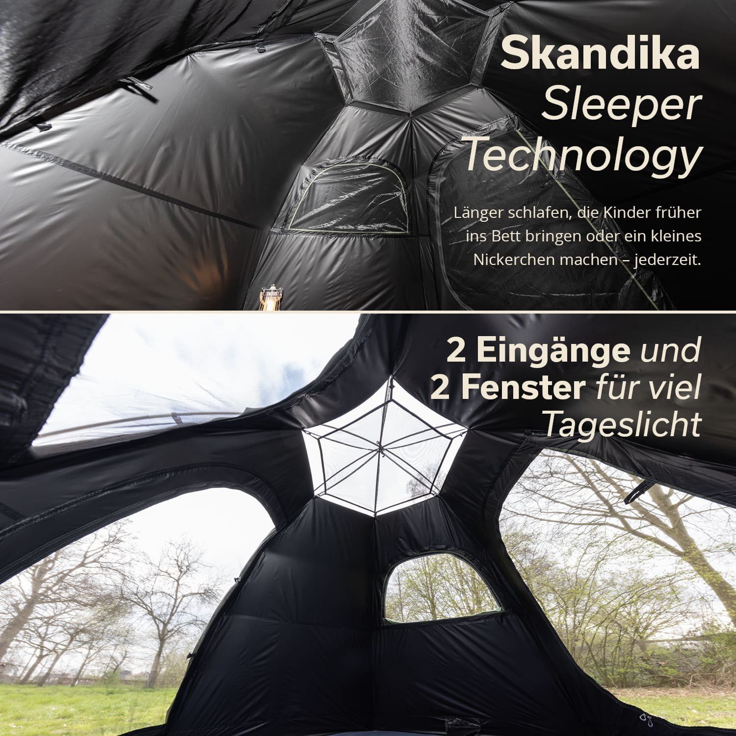 Skandika Kuppelzelt Campingzelt, Namsos Sleeper Protect, mit eingenähtem Zeltboden, wasserdicht, 3000 mm Wassersäule, Doppeltüren, Wandern, Trekking
