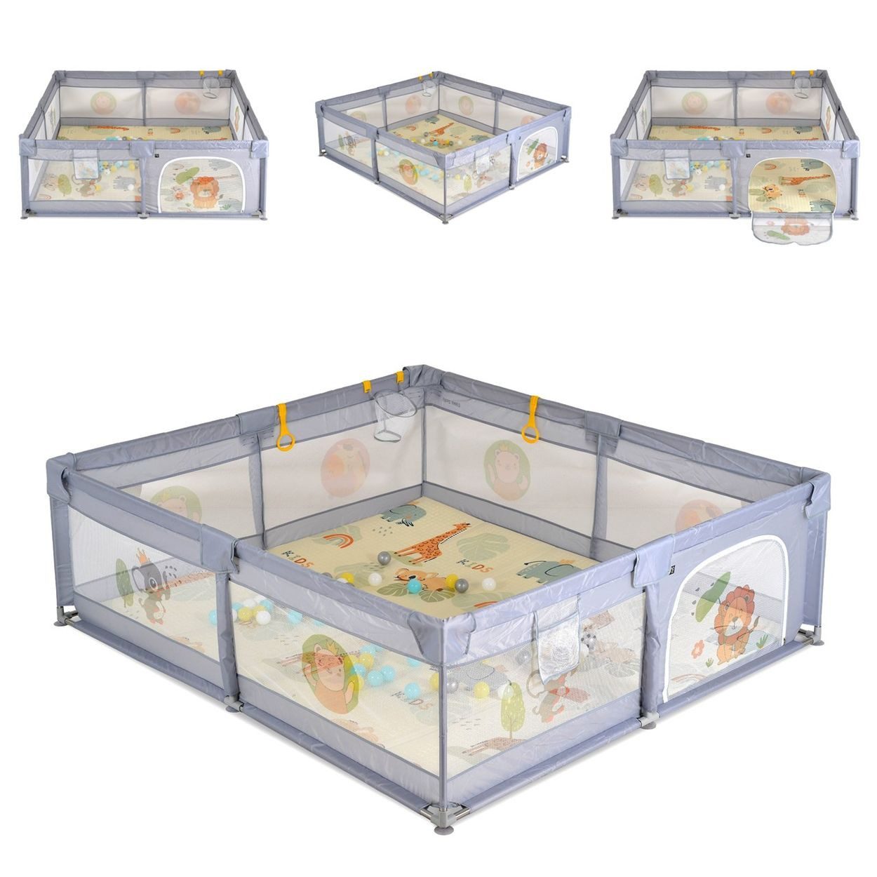 Moni Laufstall Laufstall GameZone 180 x 200cm, klappbar Bällebad Basketballkorb Spielmatte