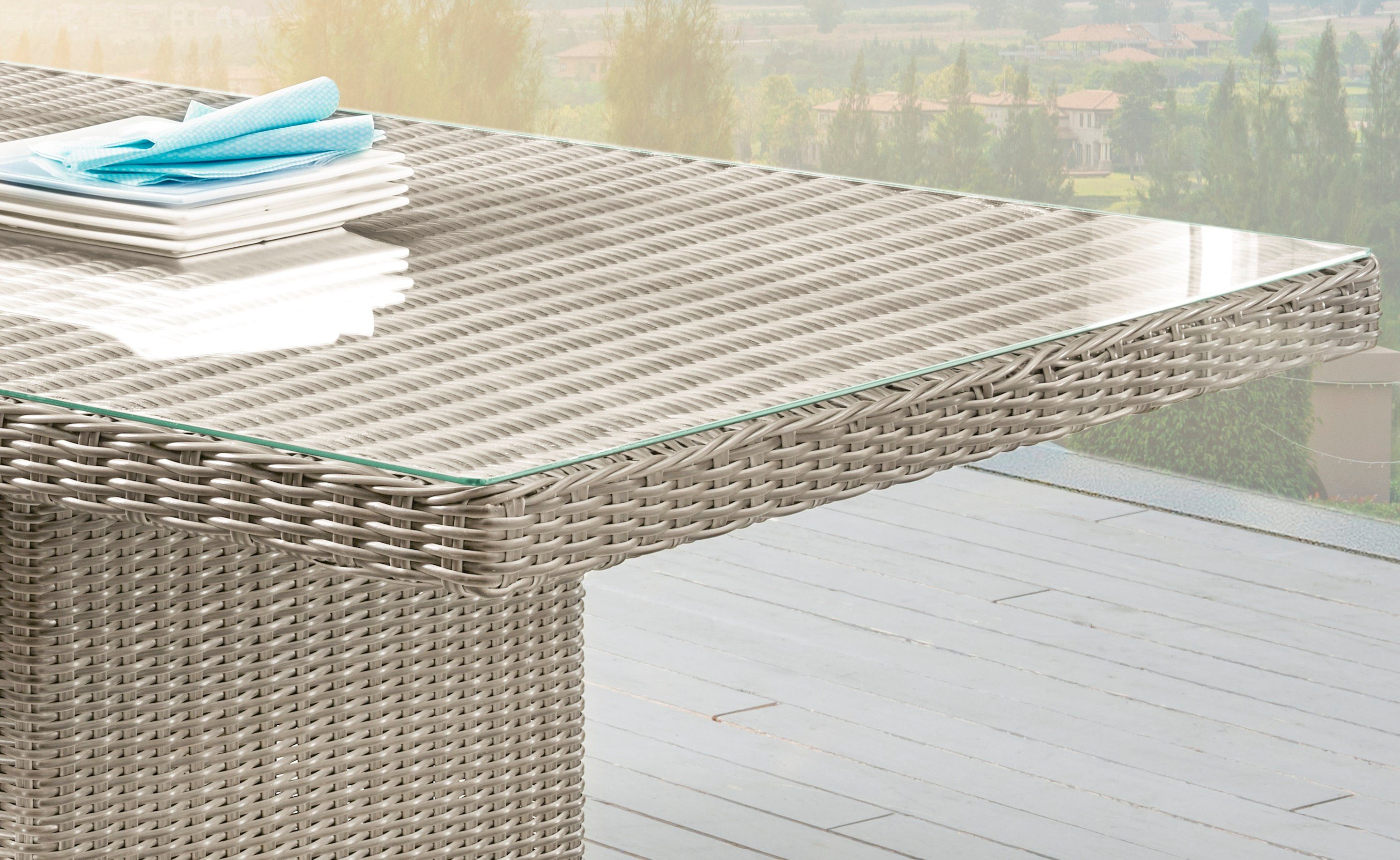 Destiny Gartentisch LUNA, 165x90/200x100 x 75 cm, rechteckig, aufgelegte Glasplatte