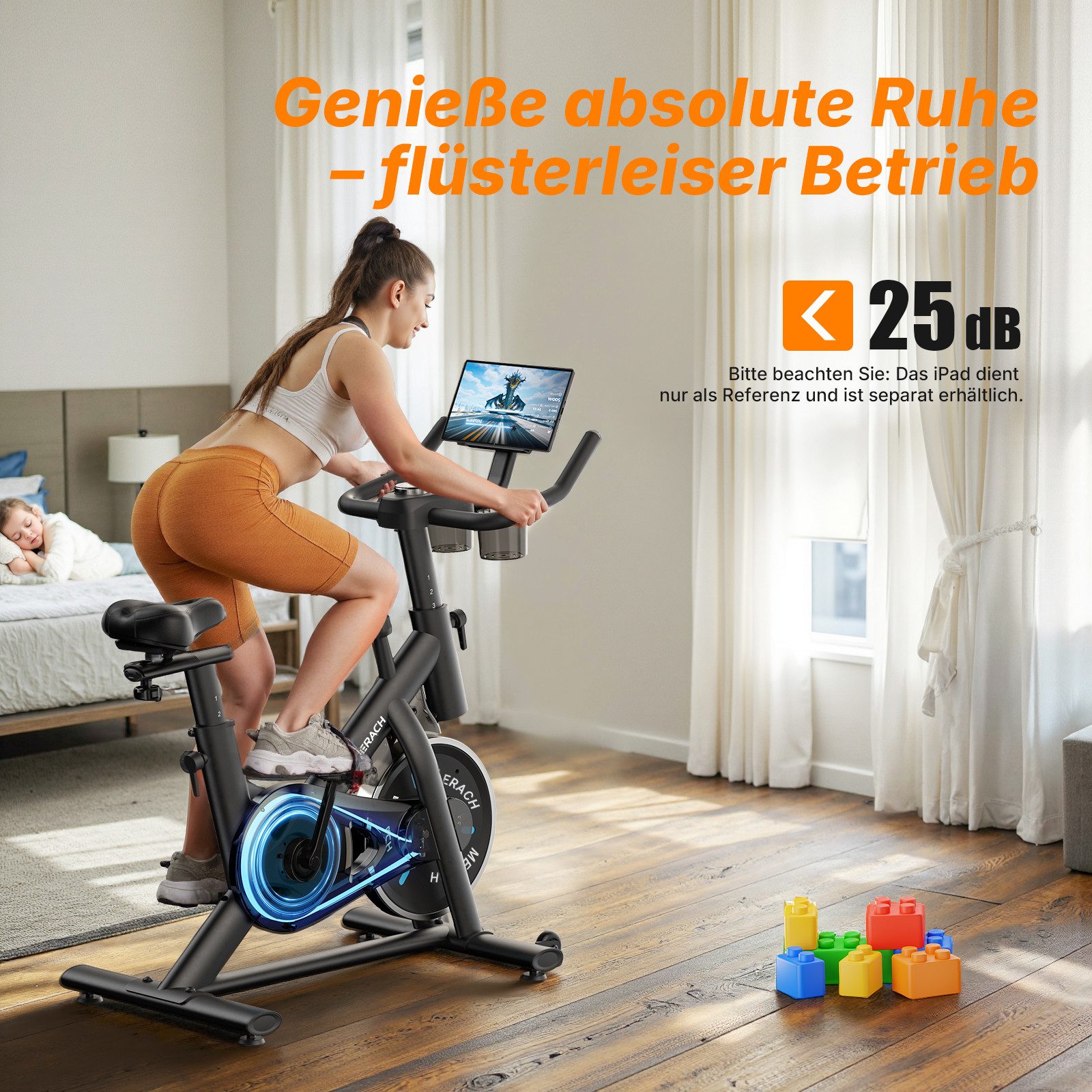 MERACH Heimtrainer Fahrrad leises Trimmrad mit Magnet-Widerstand & App (1-tlg), Leises Magnet-Bremssystem, 8-Stufen, stabil, belastbar bis 136 kg