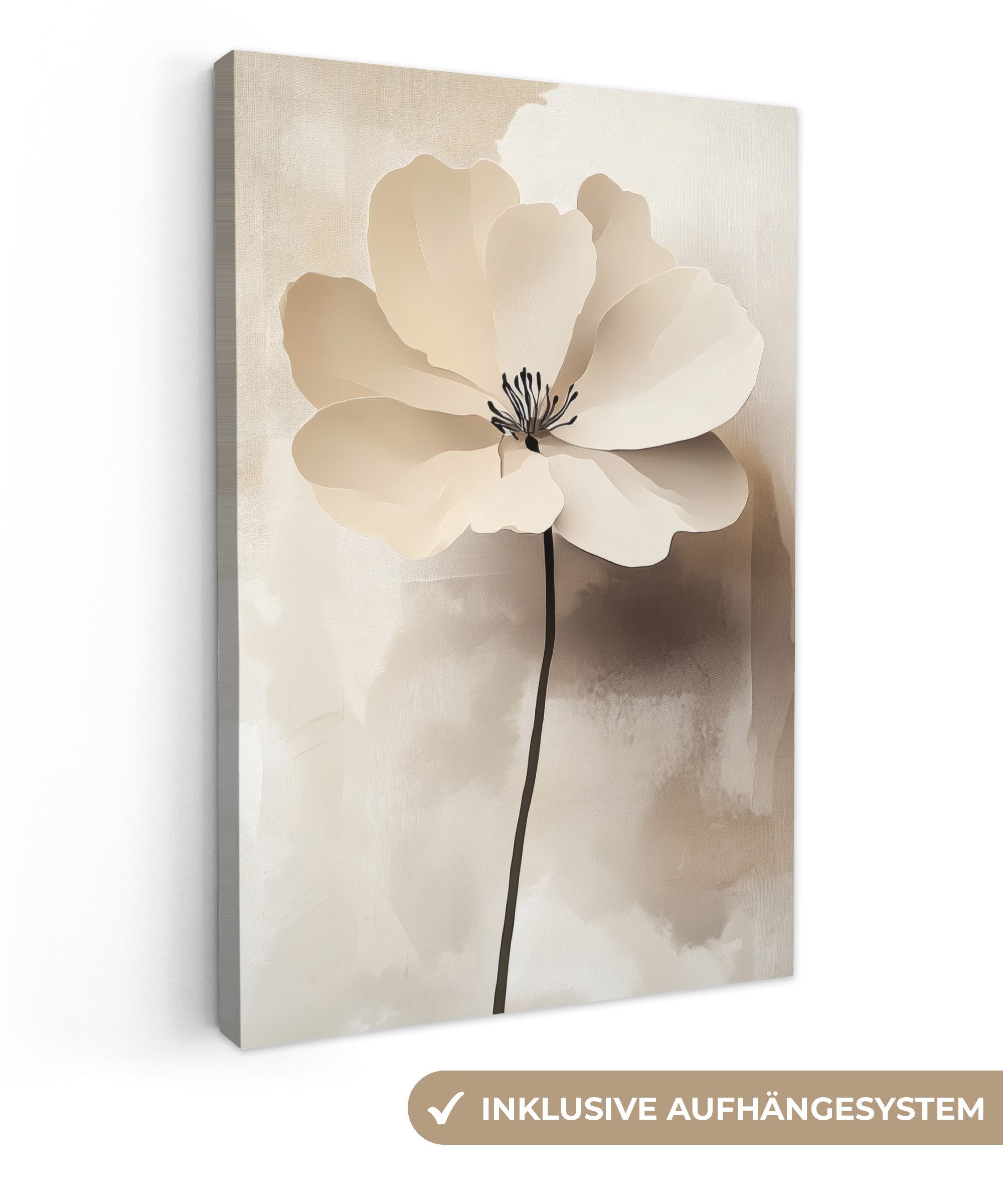 OneMillionCanvasses® Leinwandbild Blume - Beige - Farbe - Schatten, Fotodruck (1 St), Bilder groß Wohnzimmer Schlafzimmer 80x120 cm