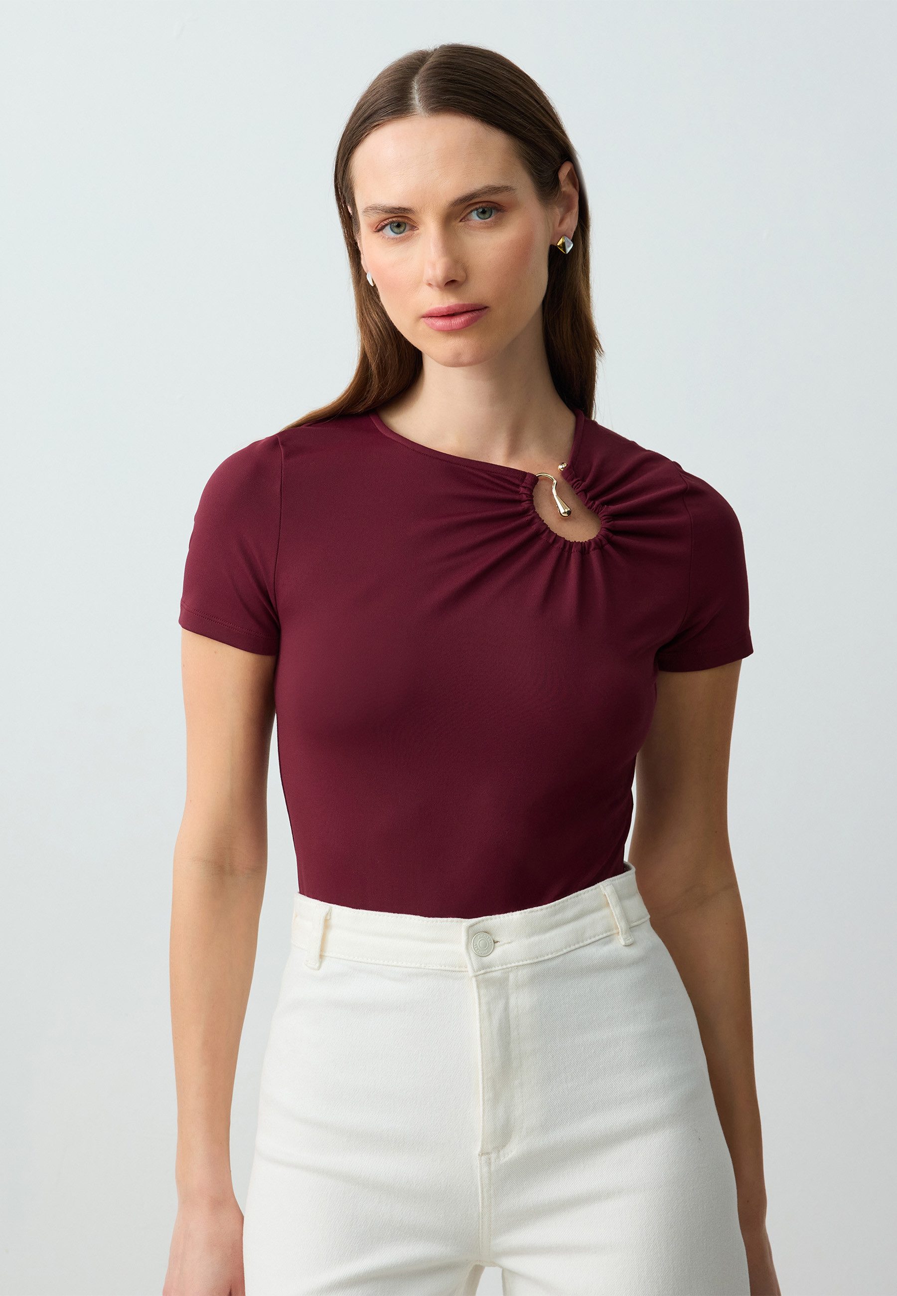 Blusentop Burgunderfarbene Strickbluse