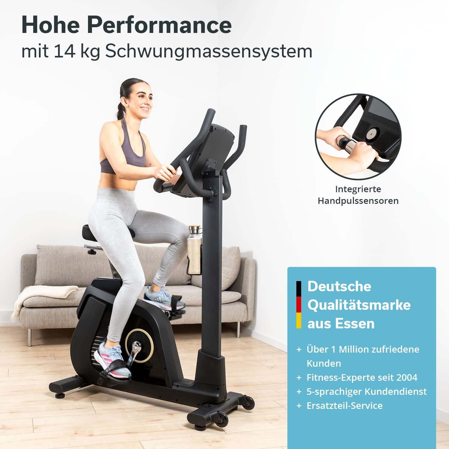Skandika Heimtrainer Cykling P14 Touchscreen, Multimedia-Computer, Transportrollen, bis 150 kg, Bluetooth, App-Verbindung, Kinomap