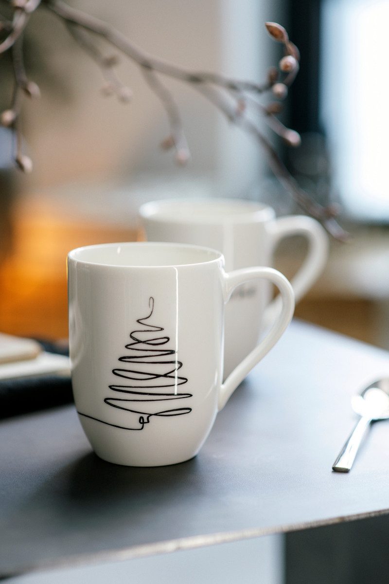 Villeroy & Boch Becher Statement Henkelbecher Baum XMAS 0,29l Set 2tlg, Premium Porcelain
