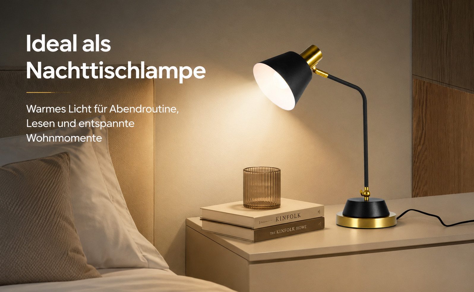 BlingBin Schreibtischlampe Retro Tischleuchte aus Metall, E27, verstellbar, mit Kabelschalter, ohne Leuchtmittel, Nachttischlampe Arbeitsleuchte mit Stecker & K – Bild 5 von 5