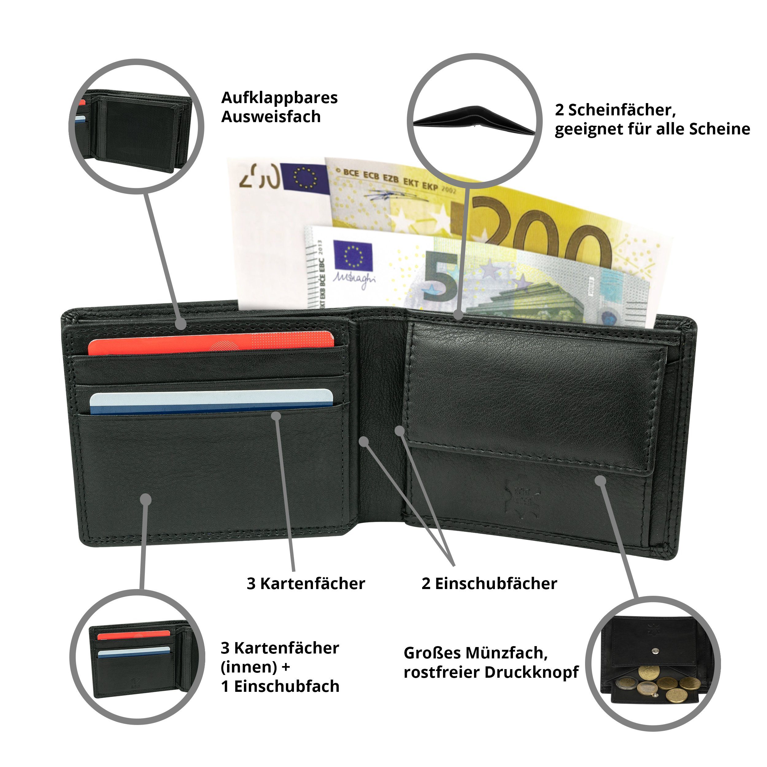 Portemonnaie Herren RFID-/NFC-Schutz Nappa-Leder, (querformat), Nappa MOKIES 100% Geldbörse GN109 Echt-Leder, Premium Premium