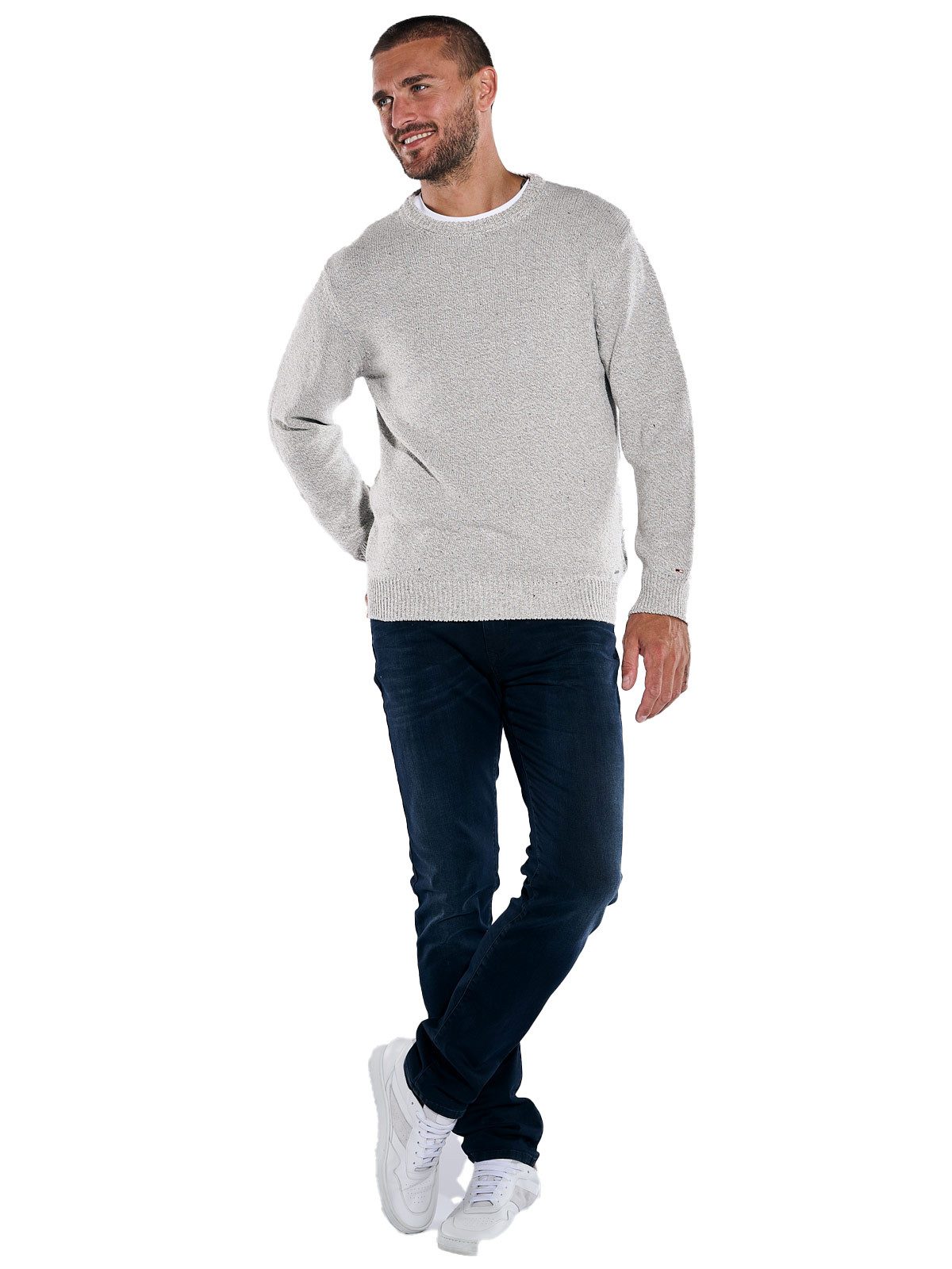 emilio adani Rundhalspullover Herren Pullover aus italienischer Baumwolle, Silbergrau