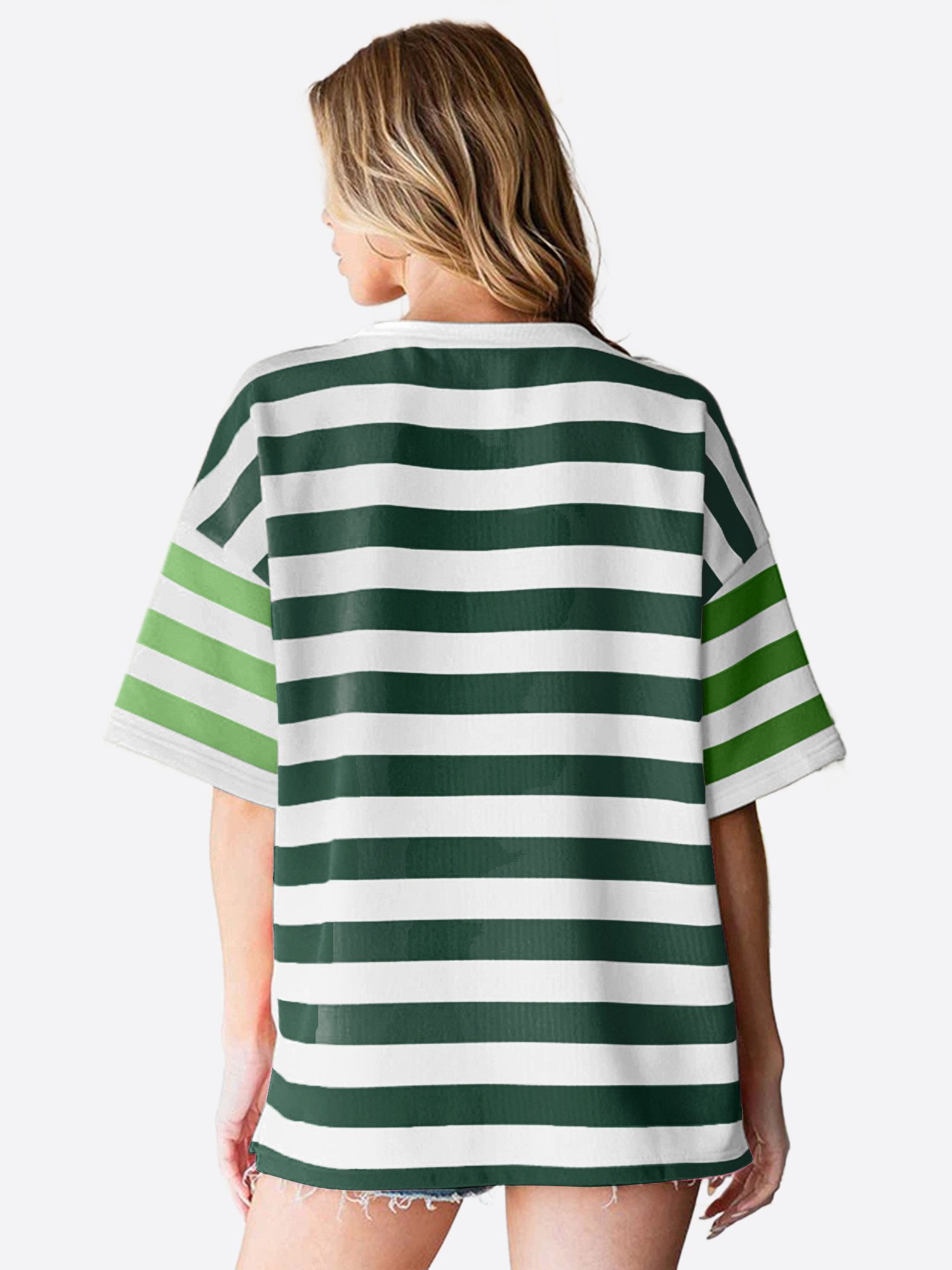 Imily Bela T-Shirt Damen Bluse mit Streifen und Farbblöcken (Packung, 1-tlg., 1per-Pack) Brusttasche