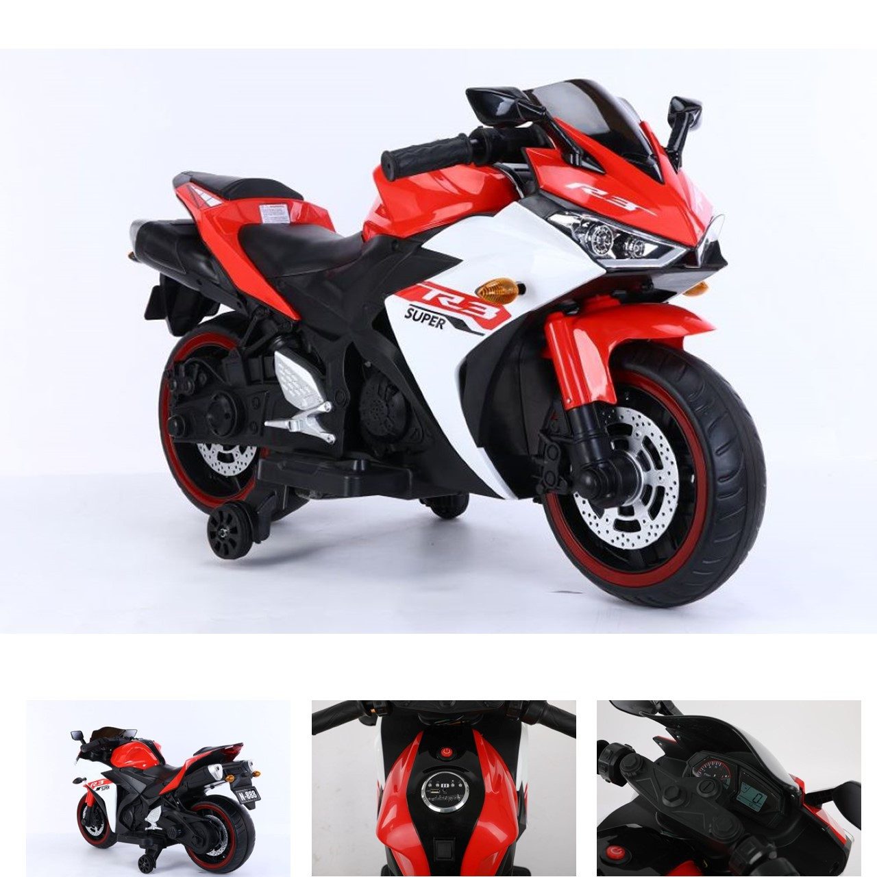 ES-Toys Elektro-Kindermotorrad Elektro Kindermotorrad 888, Belastbarkeit 25 kg, Stützräder LED-Scheinwerfer Batterieanzeige