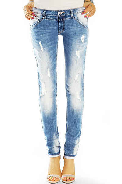 be styled Destroyed-Jeans Hüftjeans Vintage Röhrenjeans Skinny Hosen zerissene low waist Slimfit Jeans- Damen - j14k-4 mit Stretch-Anteil, 5-Pocket-Style