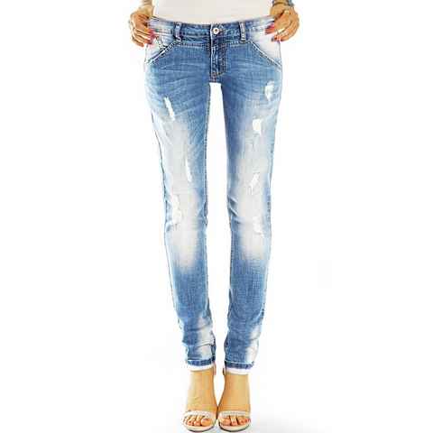 be styled Destroyed-Jeans Hüftjeans Vintage Röhrenjeans Skinny Hosen zerissene low waist Slimfit Jeans- Damen - j14k-4 mit Stretch-Anteil, 5-Pocket-Style