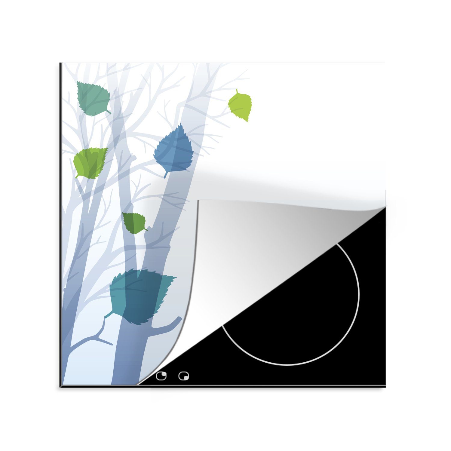 Arbeitsplatte (1 für Minimalistische Bäume tlg), Ceranfeldabdeckung, Illustration Frühling, MuchoWow cm, Vinyl, im 78x78 küche Herdblende-/Abdeckplatte