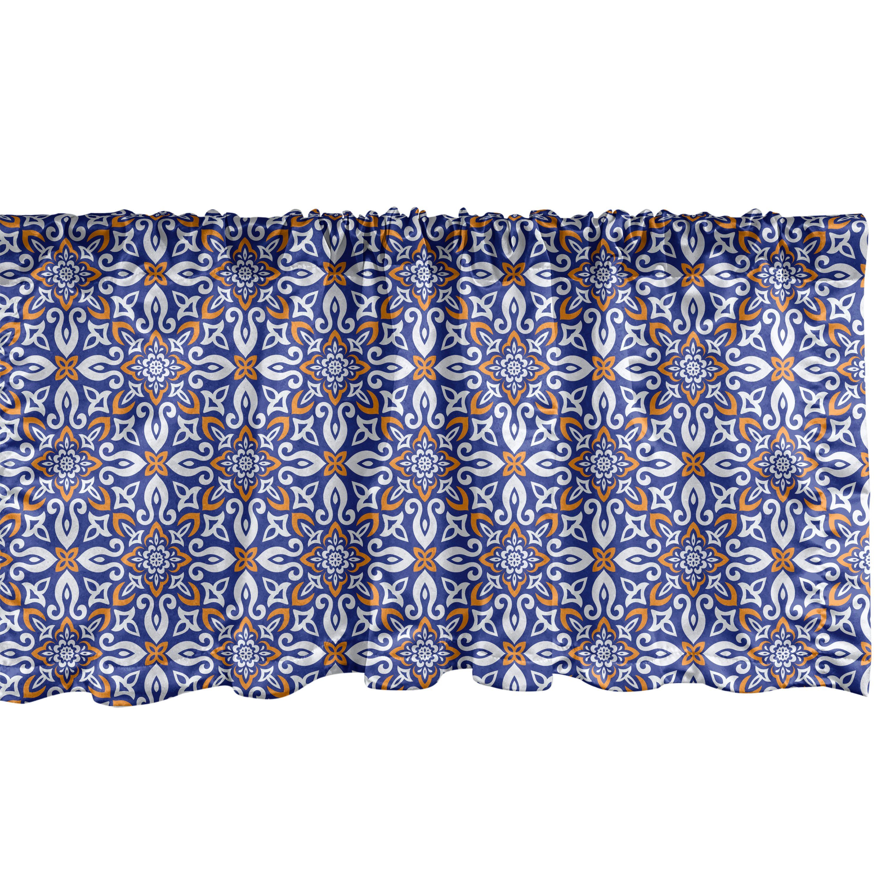 Scheibengardine Vorhang Volant für Küche Schlafzimmer Dekor mit Stangentasche, Abakuhaus, Microfaser, Mosaik Azulejo Floral Folk-Motive