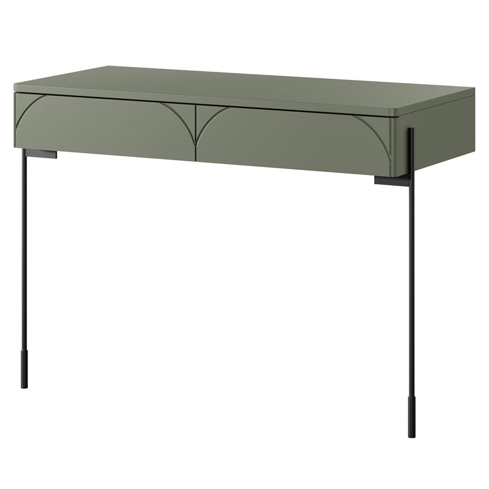 Lomadox Schminktisch SPLIT-141, oliv grün matt 104 cm Tischbeine Metall 2 Schubladen grifflos