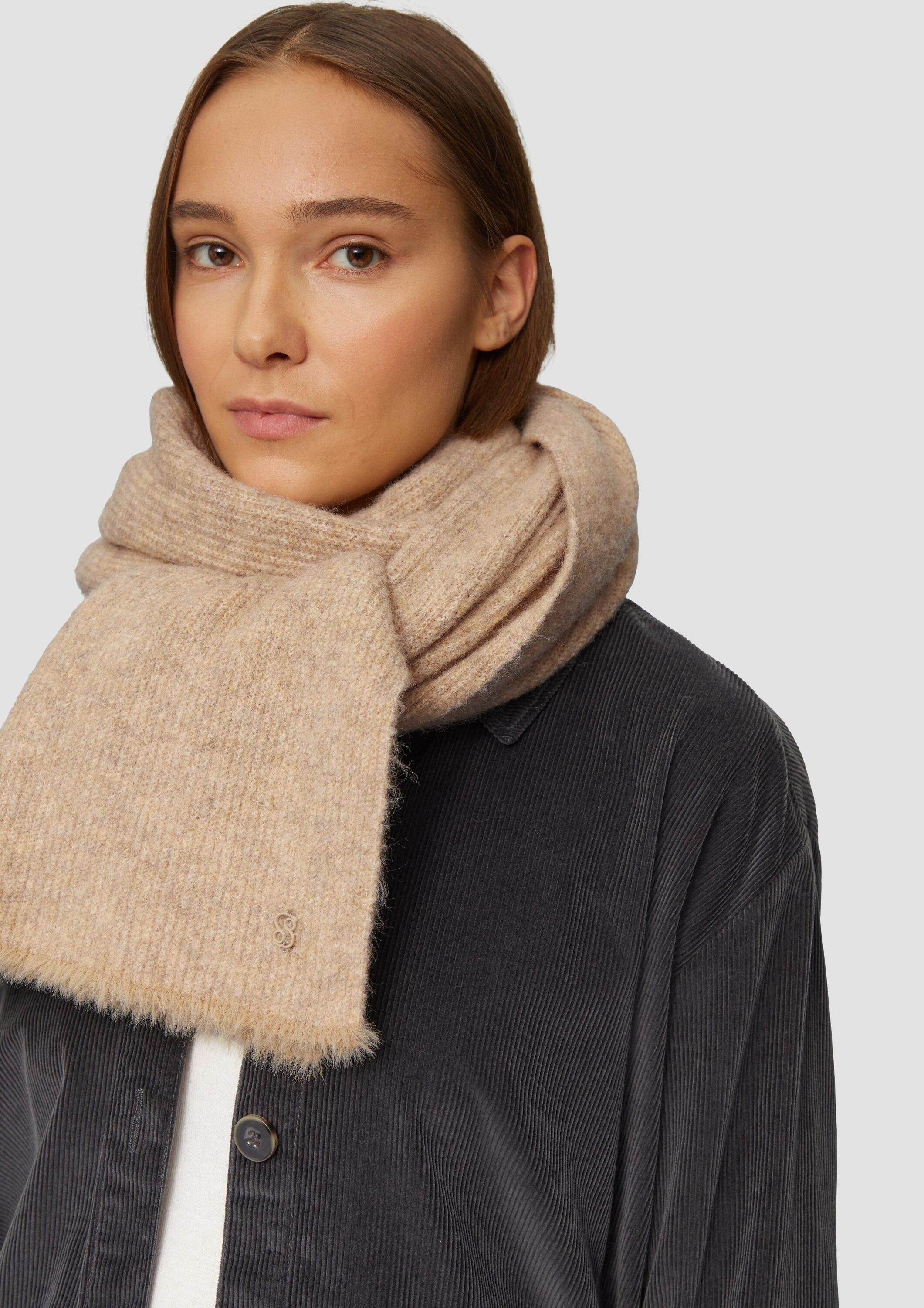 s.Oliver Schal Tuch, Strickschal mit Fransen und Logo-Ring günstig online kaufen