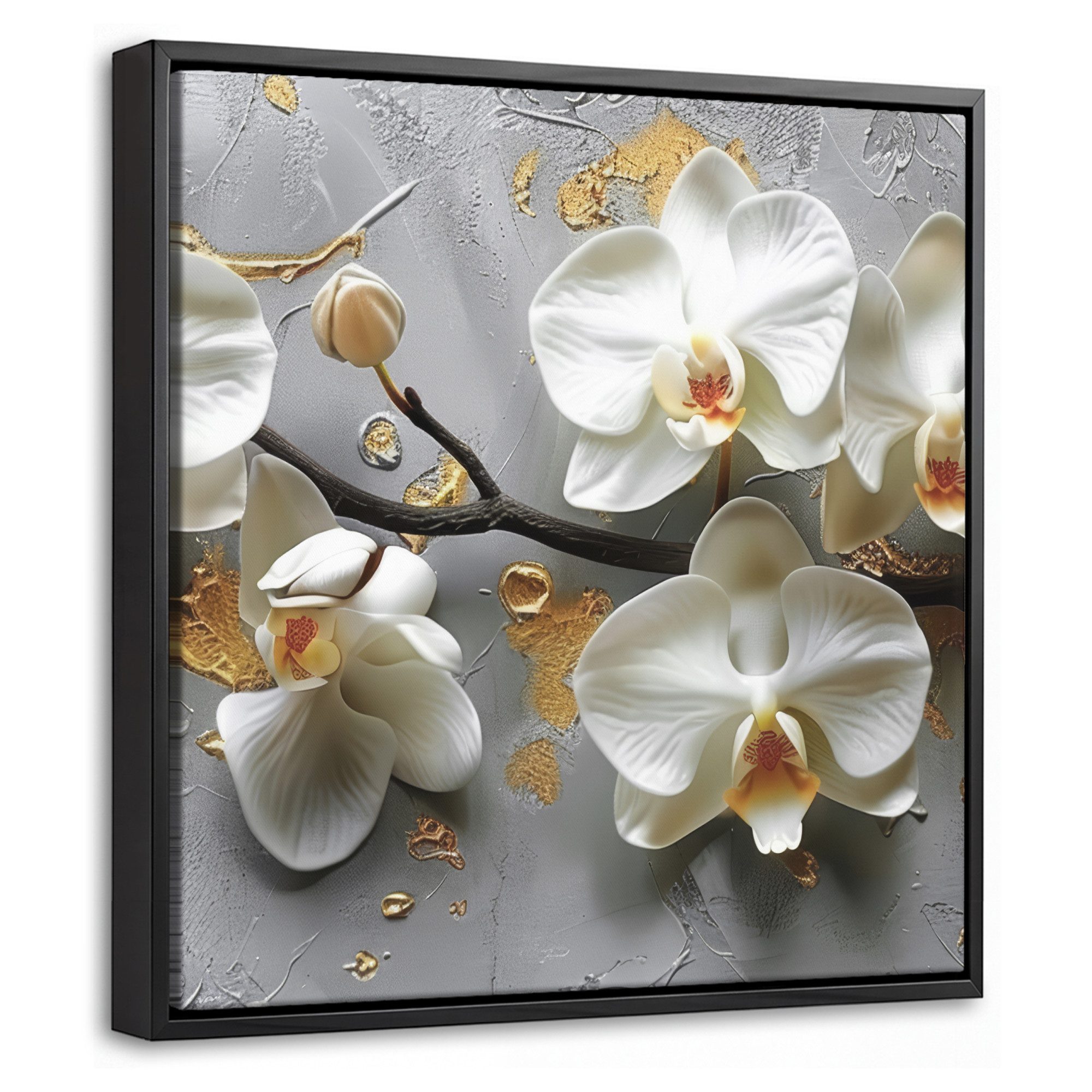 OneMillionCanvasses® Leinwandbild mit Rahmen - Blumen - Orchidee - Abstrakt - Modern, Fotodruck (1 St), Leinwand Bilder Klein, Wand Dekoration Aesthetic 20x20cm
