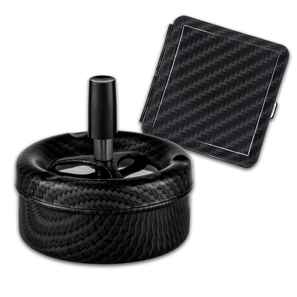 Aschenbecher Drehaschenbecher Schleuderaschenbecher Carbon Set Zigarettenetui
