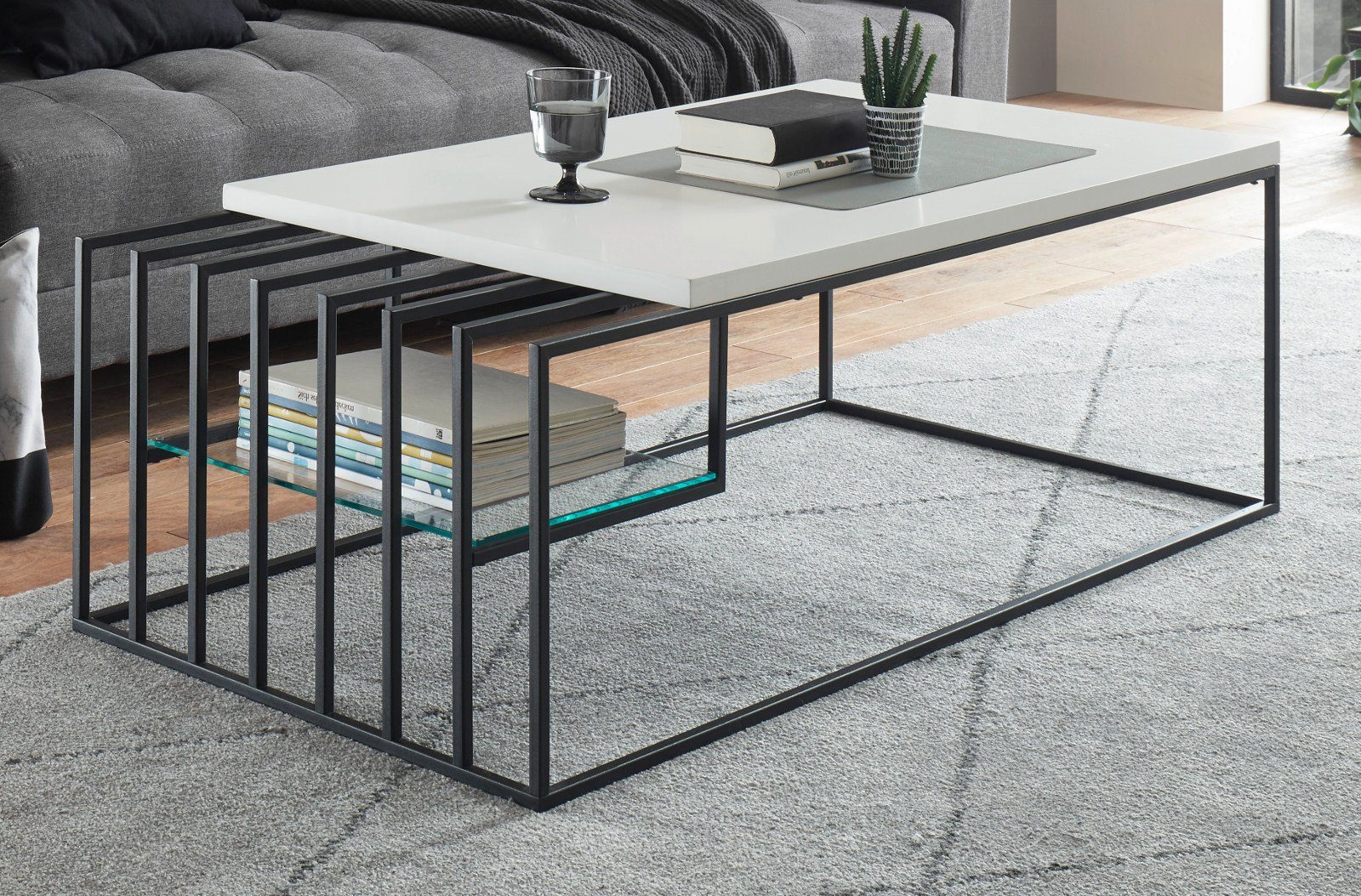 Couchtisch (Wohnzimmertisch schwarz), MCA furniture x mit Ablage lackiert, und weiß 120 Juba 60 cm,