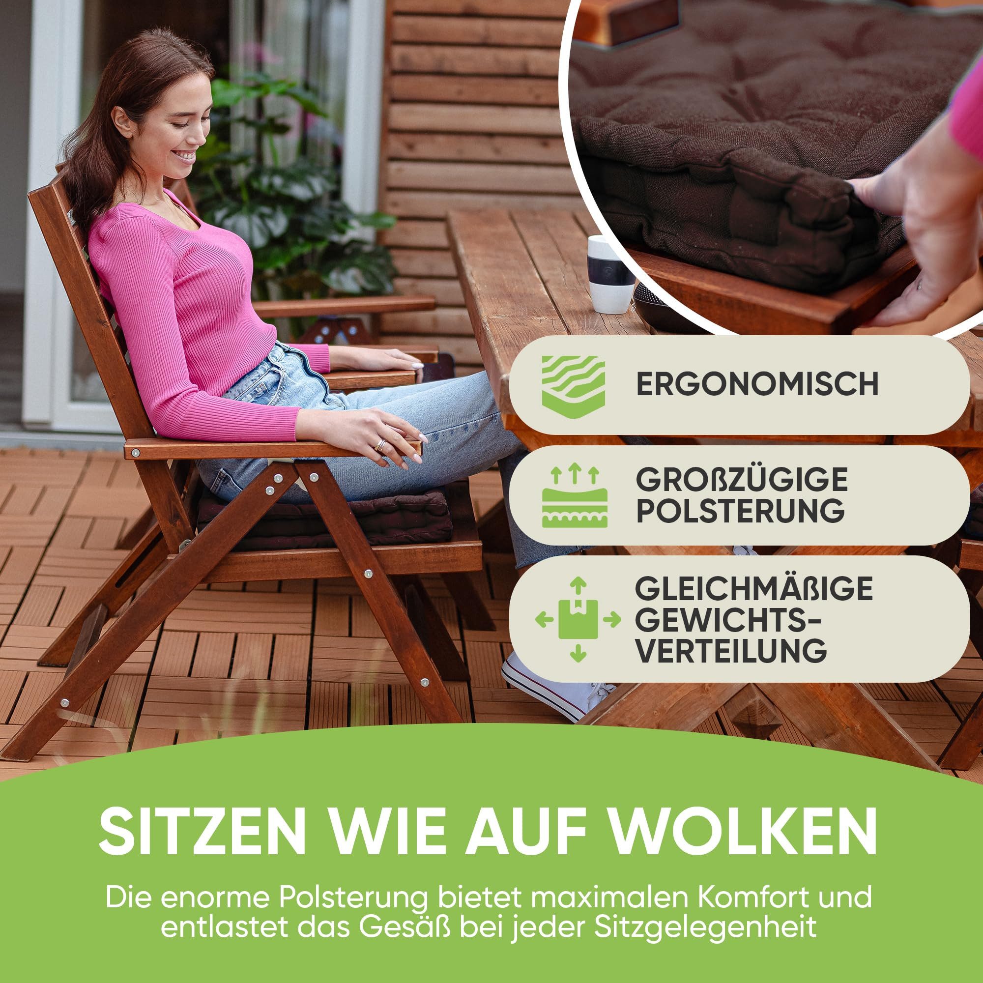 Gräfenstayn Sitzkissen 4er Set 40x40 cm mit 8 cm Polsterung aus 100 % Baumwolle -, robustes Sitzkissen für Indoor & Outdoor, bequemes Bodenkissen