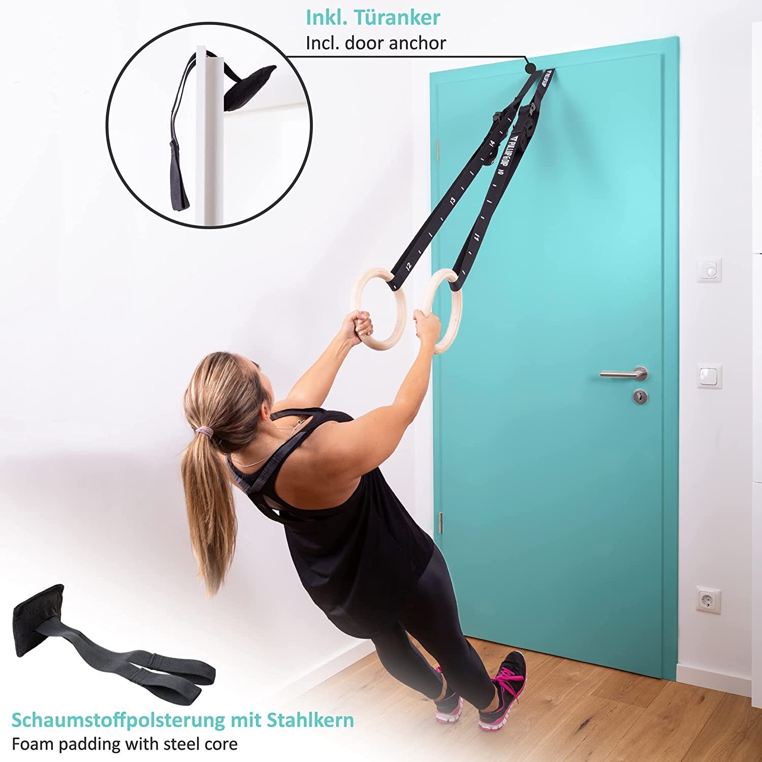 Pullup & Dip Turnring Premium Turnringe Holz, Gym Rings Gymnastikringe (Set, eBook mit über 45 Übungen als PDF)