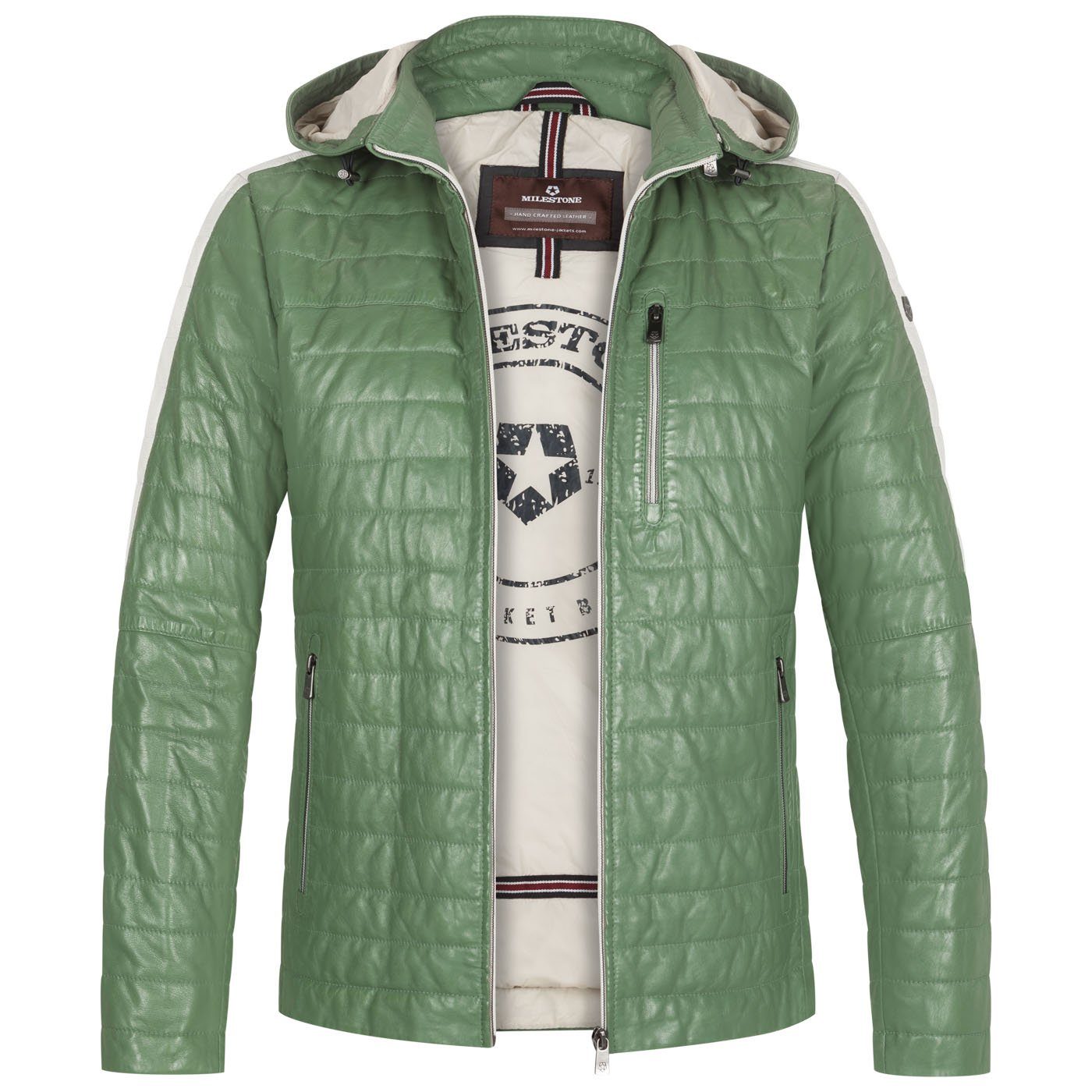 Milestone Lederjacke Brento Herren Steppjacke mit abnehmbarer Kapuze aus Lammnappa Leder