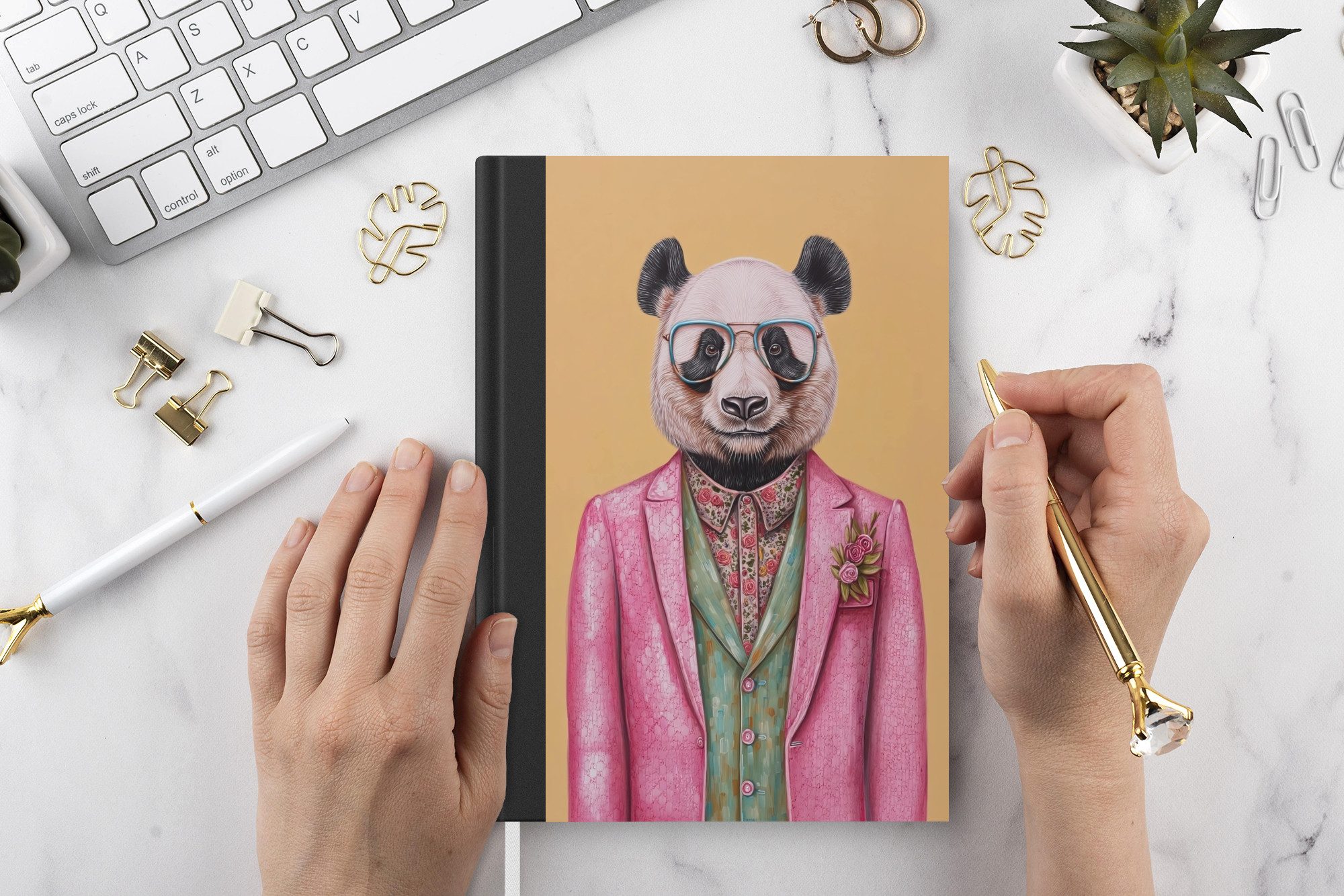 MuchoWow Notizbuch Panda - Anzug - Sonnenbrille - Blau, Notebook, Notizblock a5, Tagebuch, Journal Liniert