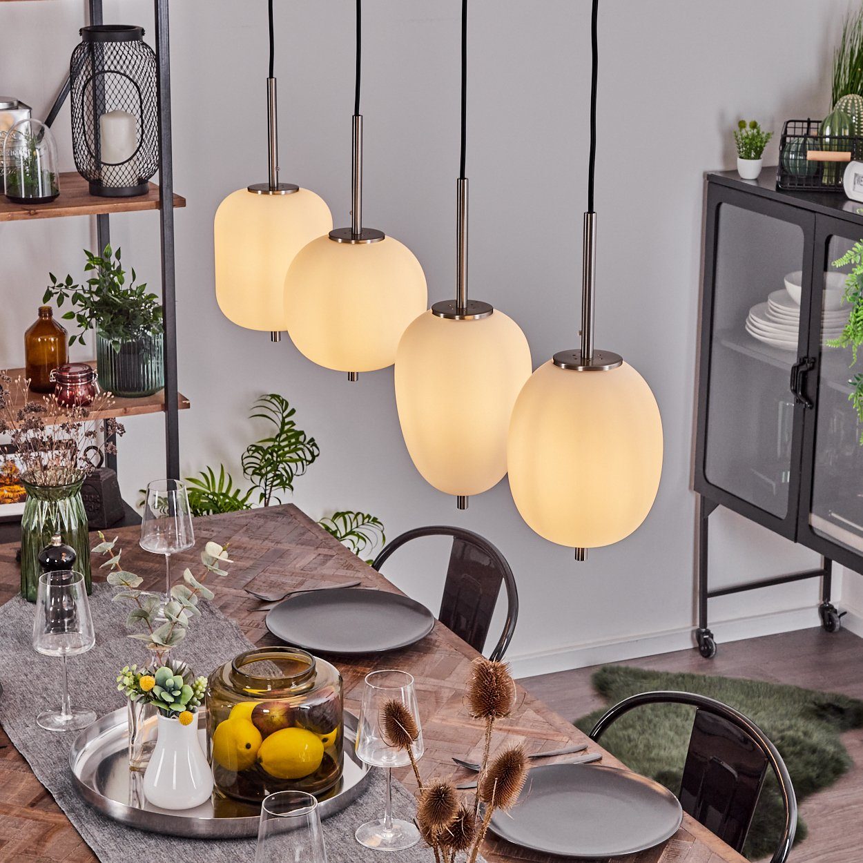 hofstein Hängeleuchte »Ambrogio« moderne Hängelampe aus Metall/Glas in Nickel-matt/Weiß, ohne Leuchtmittel