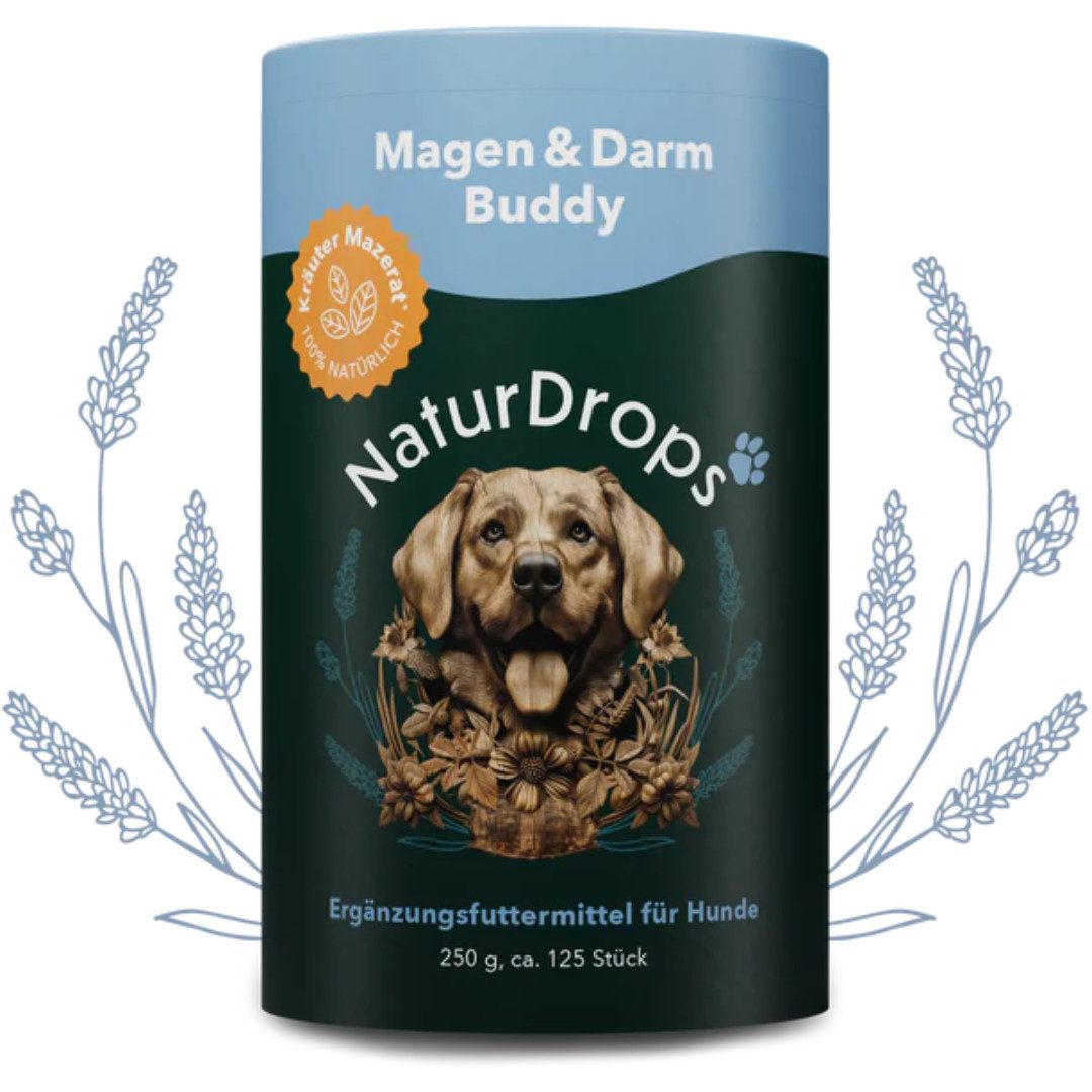 NaturDrops Magen & Darm Buddy Bei empfindlichem Magen, die Basis für mehr Wohlbefinden, Nahrungsergänzungsmittel für: Hunde