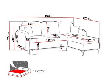 MIRJAN24 Ecksofa Venice L, mit Bettkasten und Schlaffunktion, Metallfüße, Kissen-Set mit Reißverschluss