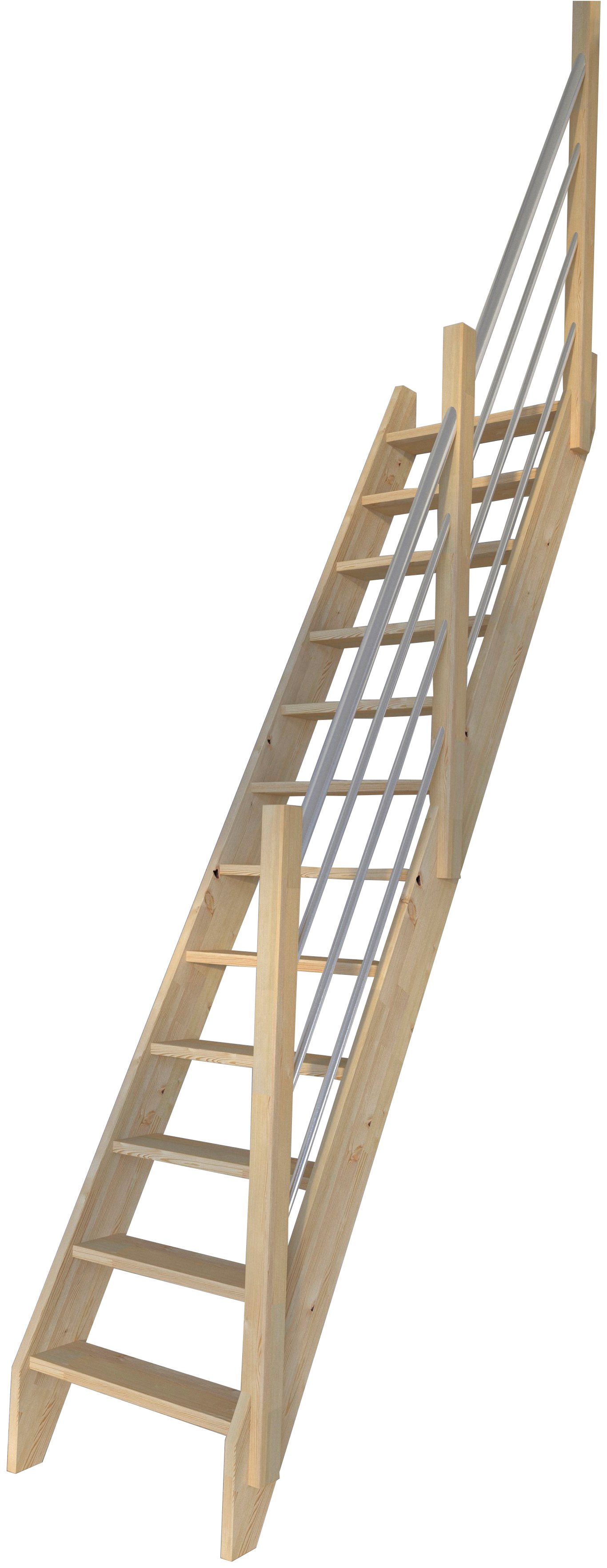 Stufen Holz-Edelstahl offen, Raumspartreppe Wangenteile Rechts, Fichte 2000/3000, Durchgehende Starwood