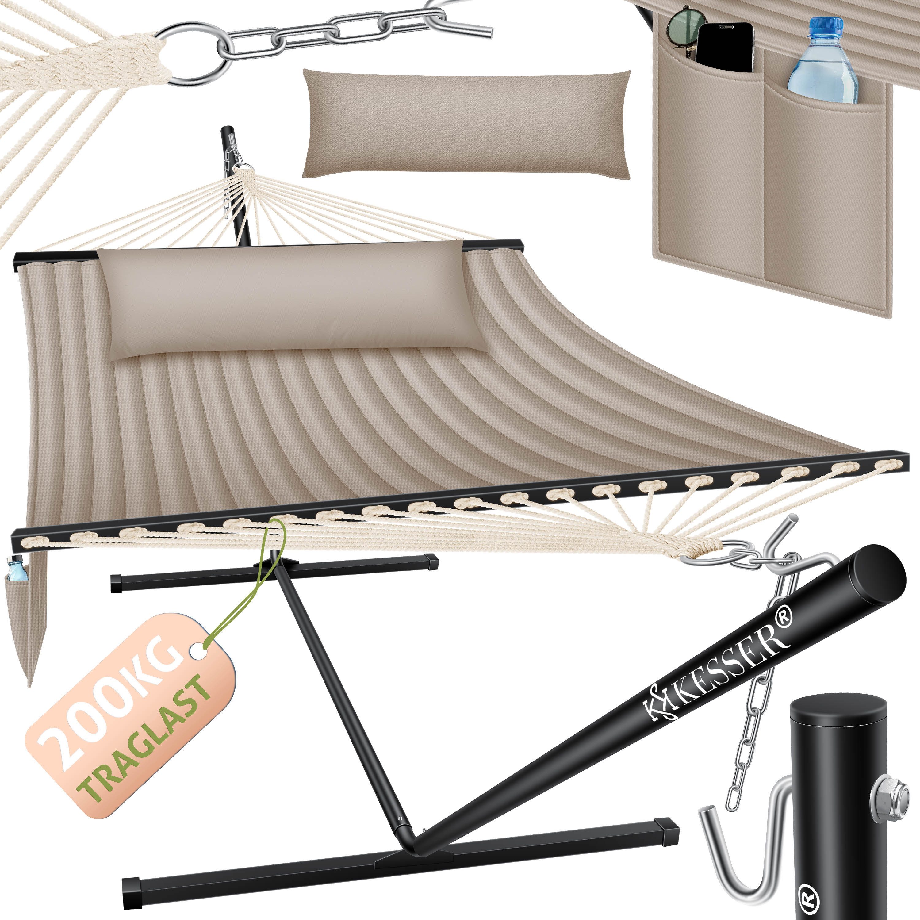 KESSER Hängematte, Hängematte HILL mit Gestell Kissen Doppelhängematte