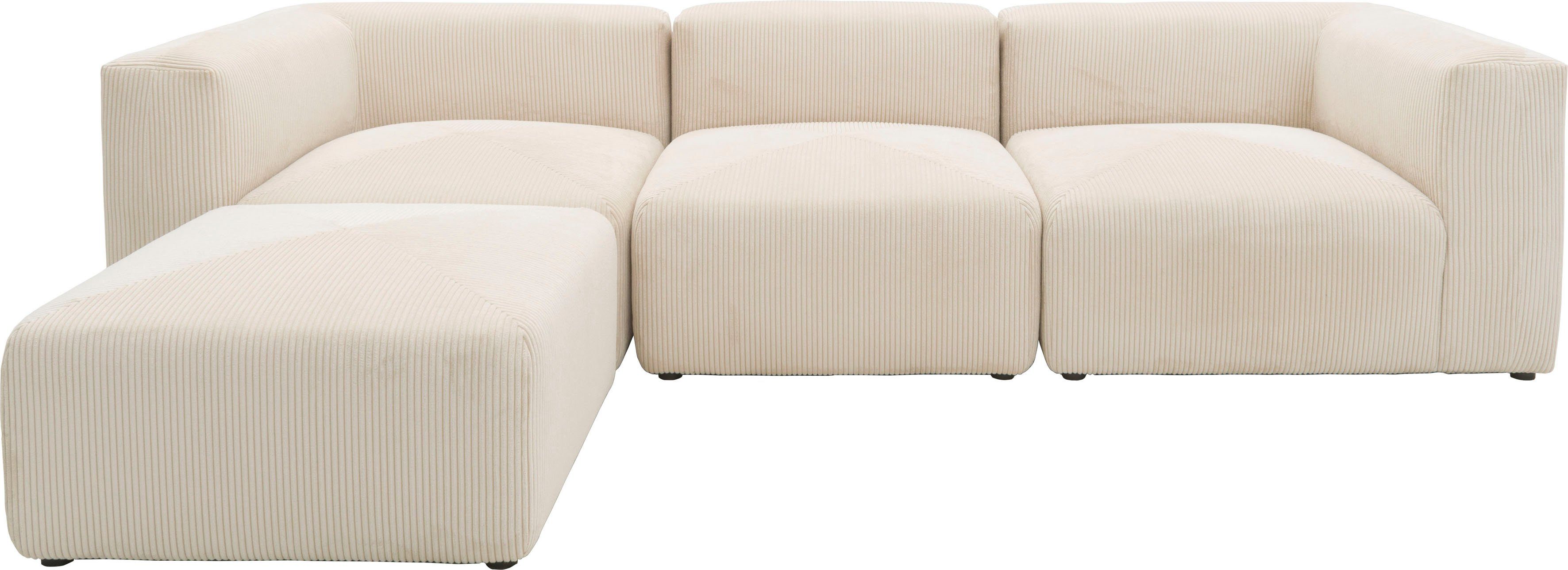 Home affaire Ecksofa Gerrid L-Form, Cord-Bezug, Modulsofa, bestehend aus Eck- und Mittelelement + Hocker