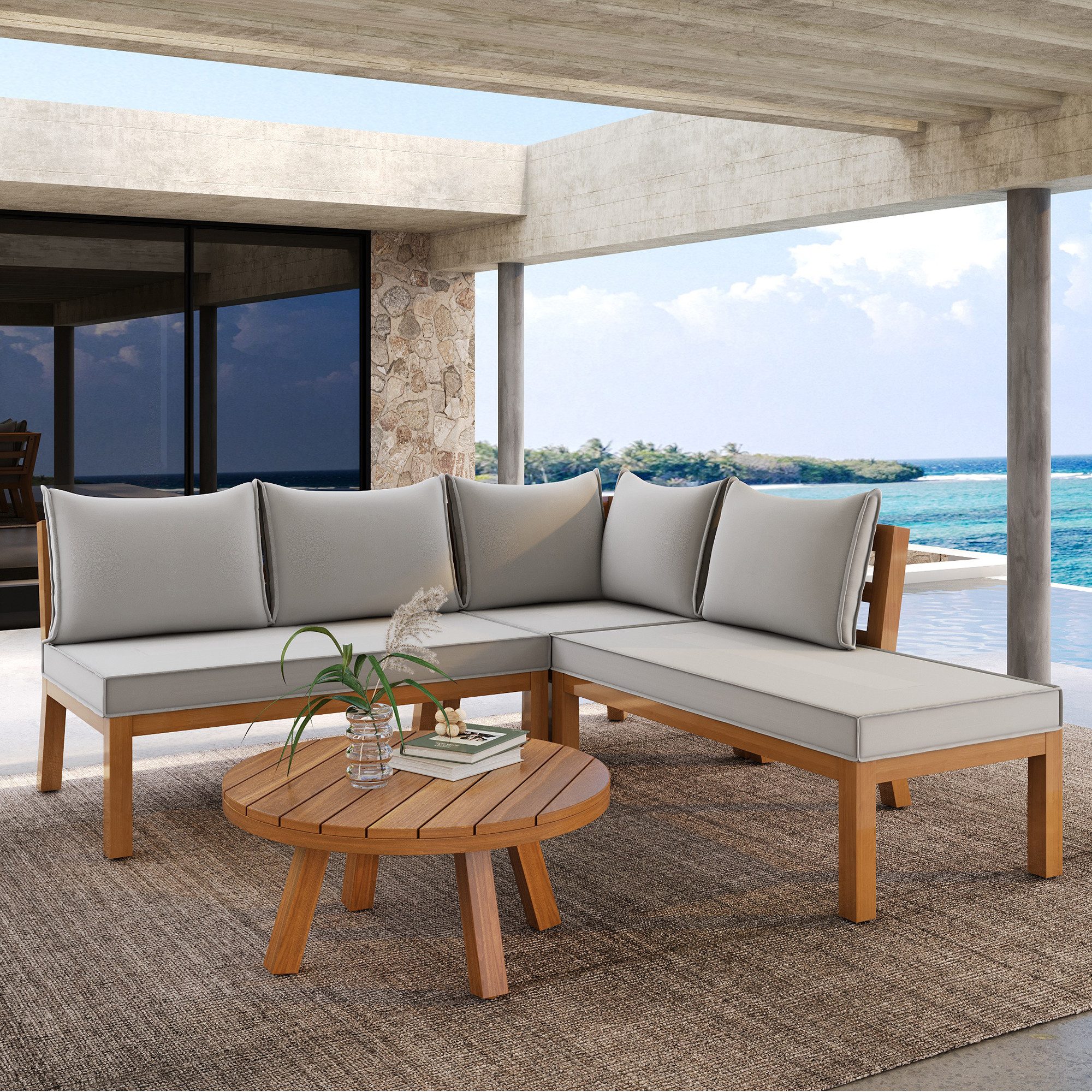Flieks Gartenlounge-Set, 5-Sitzer Balkonset Gartenmöbel Akazienholz günstig online kaufen